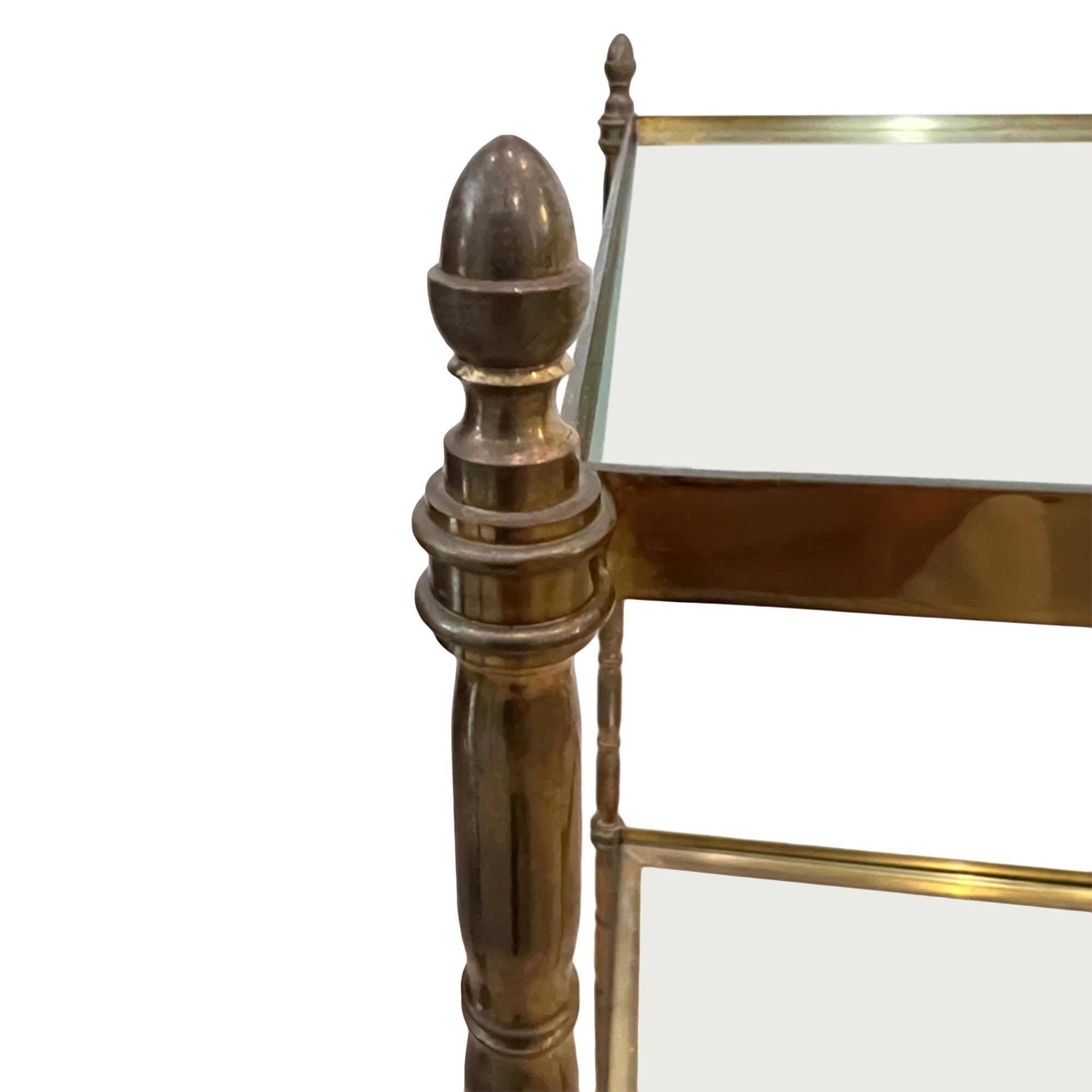 Brass Pair of Square Midcentury French Side Tables