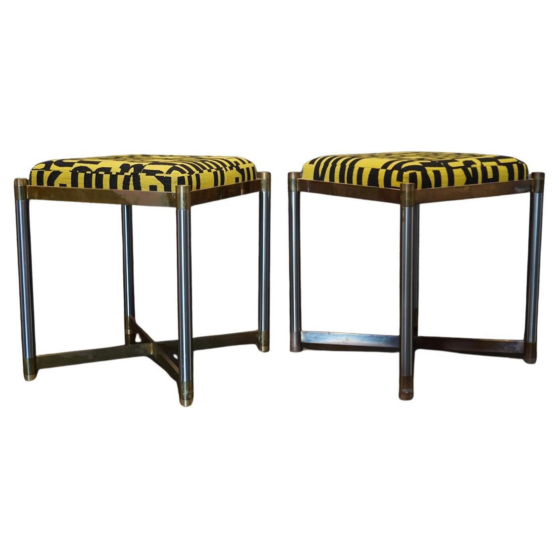 Pair of Square Midcentury Stools with Metal Frame by Weiman For Sale