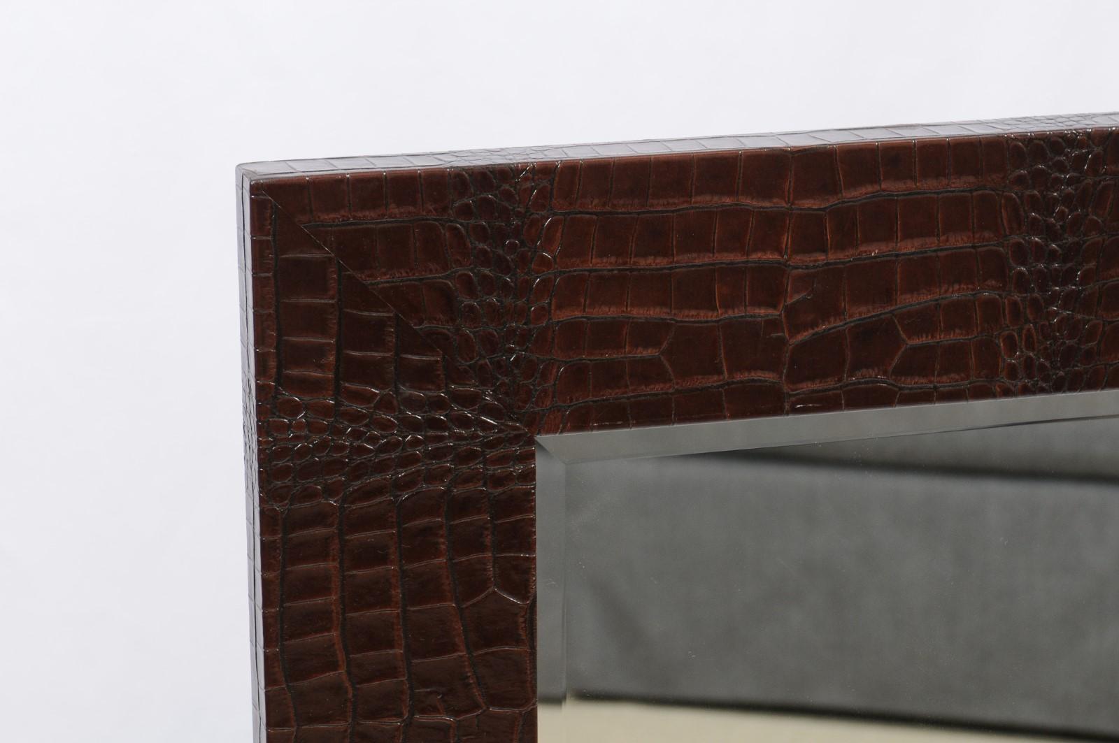 Pair of Square Mirrors with dark brown Crocodile surrounds For Sale 7