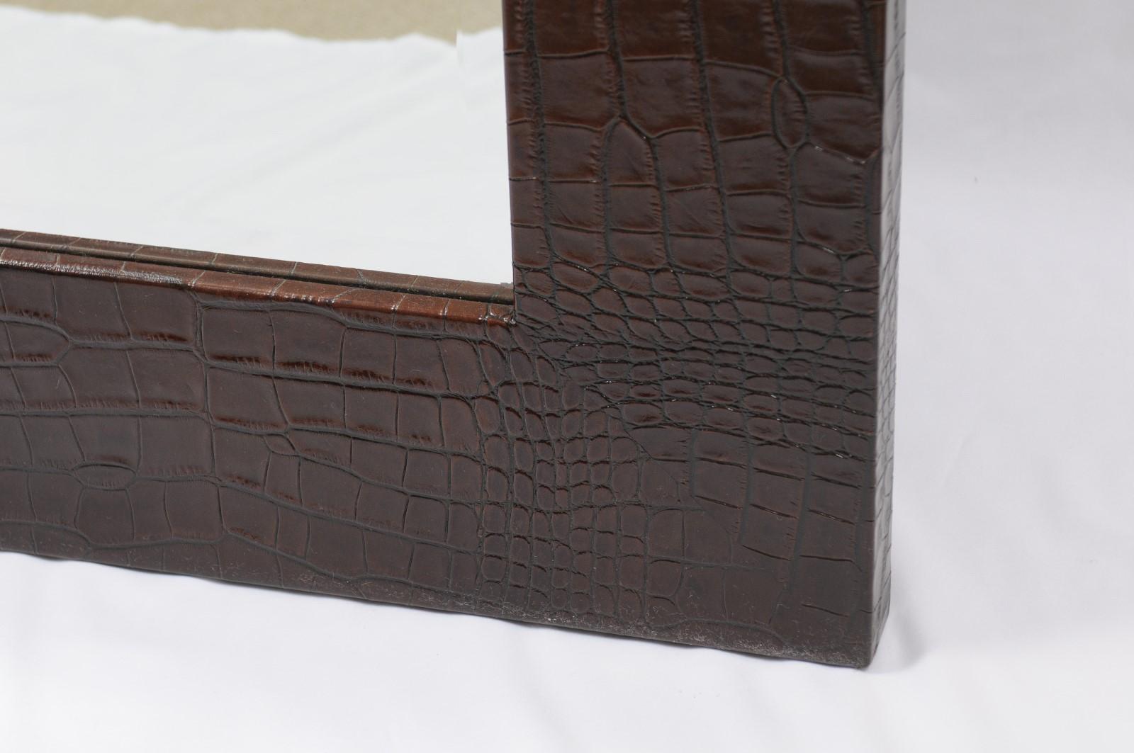 Pair of Square Mirrors with dark brown Crocodile surrounds For Sale 10