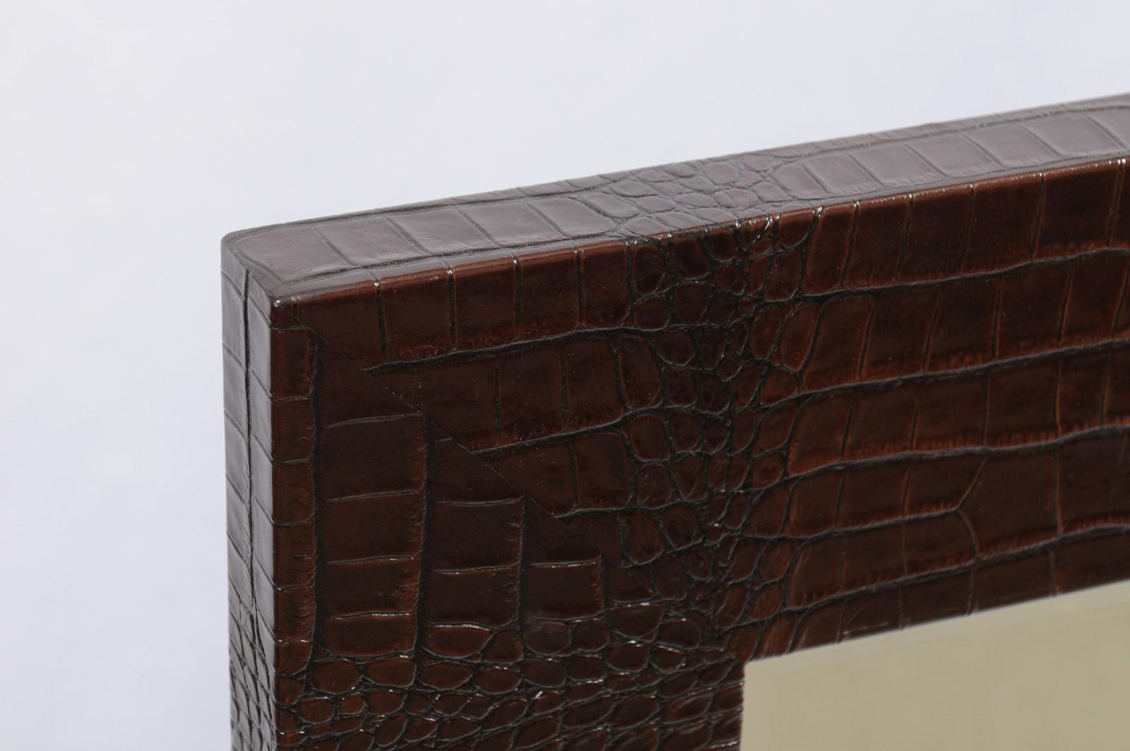 Pair of Square Mirrors with dark brown Crocodile surrounds For Sale 11