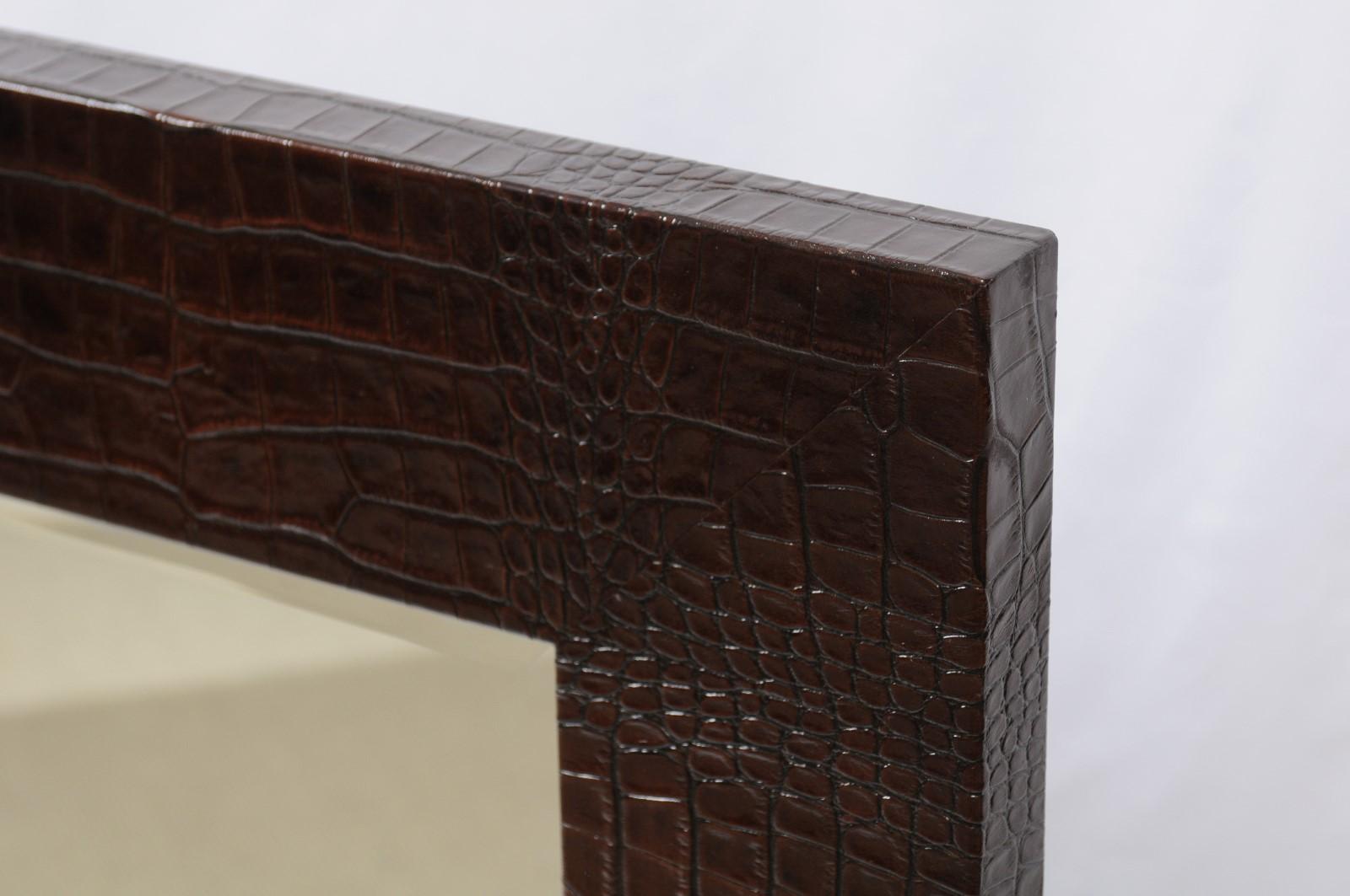 Pair of Square Mirrors with dark brown Crocodile surrounds For Sale 12