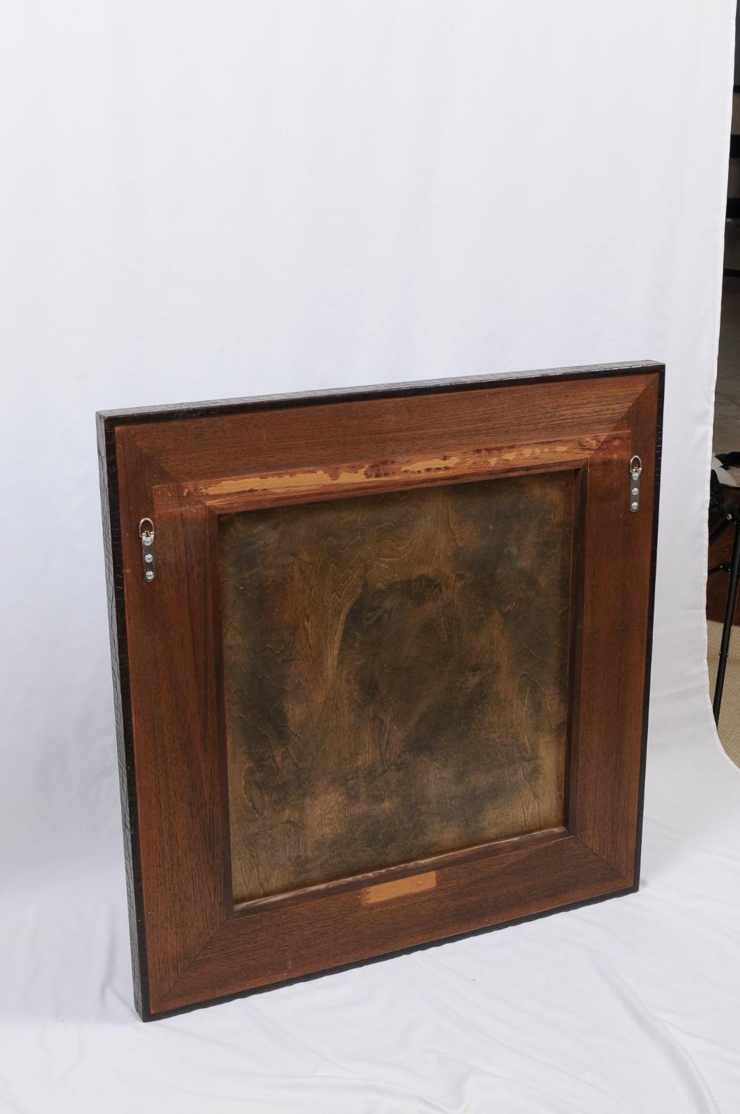 Pair of Square Mirrors with dark brown Crocodile surrounds For Sale 13