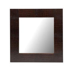 Pair of Square Mirrors with dark brown Crocodile surrounds
