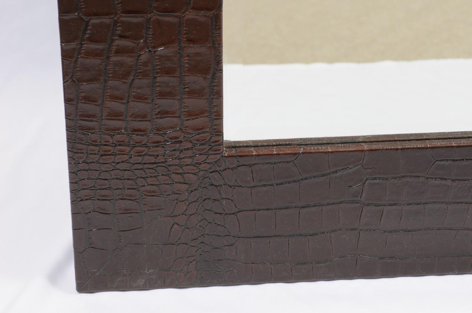 20th Century Pair of Square Mirrors with dark brown Crocodile surrounds For Sale