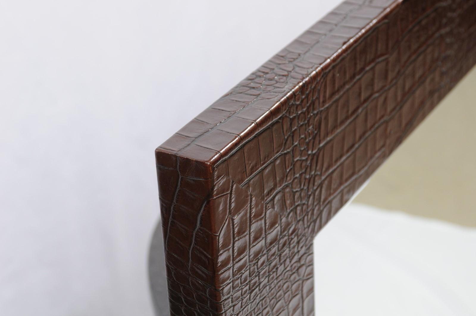 Pair of Square Mirrors with dark brown Crocodile surrounds For Sale 3