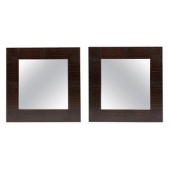 Pair of Square Mirrors with dark brown Crocodile surrounds