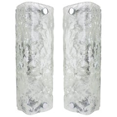 Pair of Square Murano Glass Sconces Chrome Wall Fixtures by Hillebrand, Germany