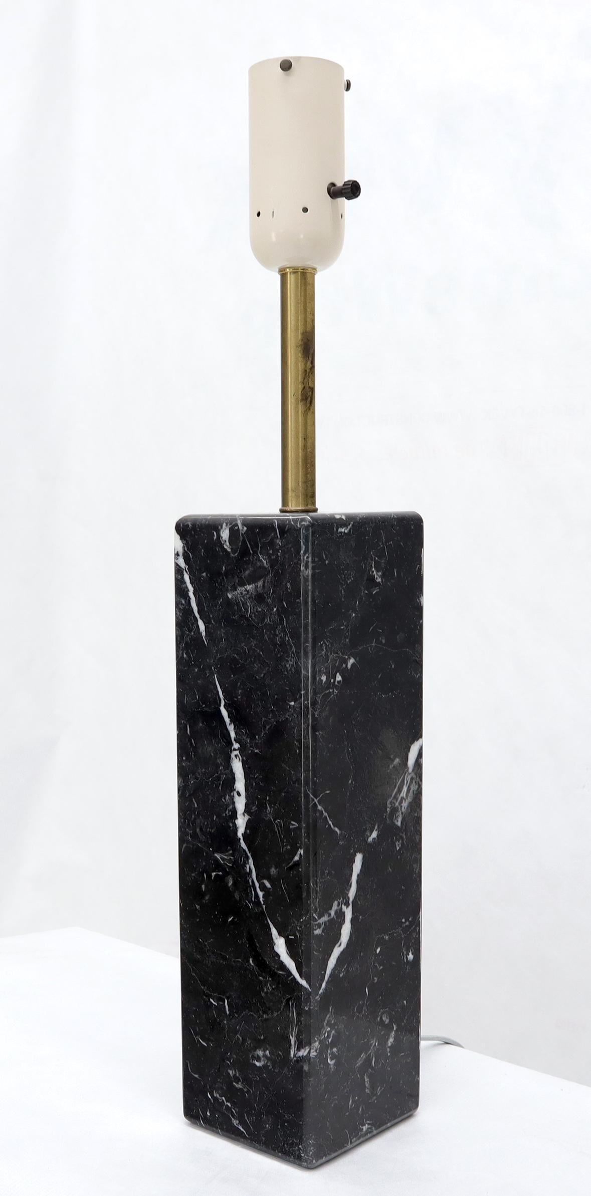 Belgian Black Marble Pair of Square Pedestal Shape Black Marble and Brass Table Lamps For Sale