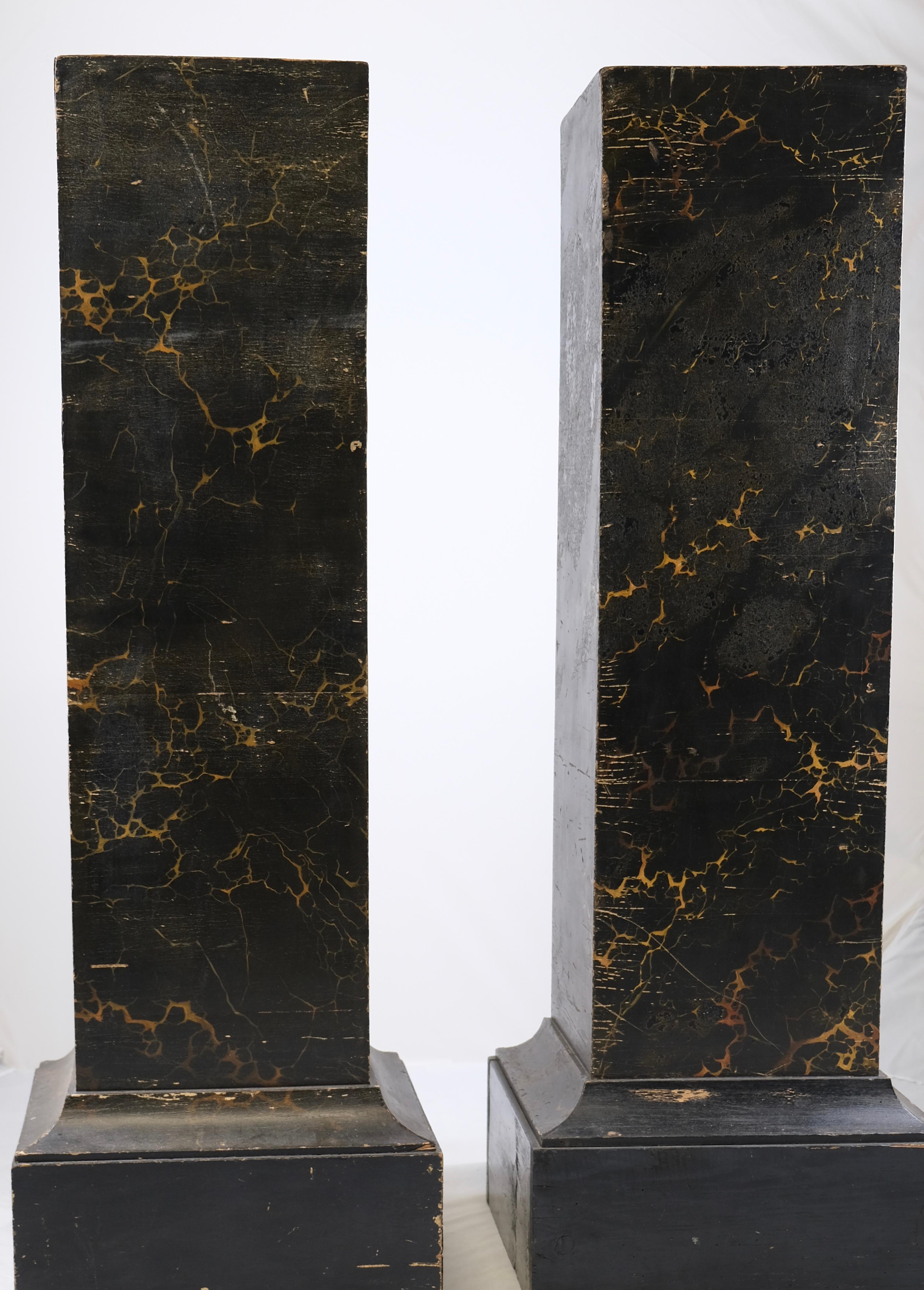 Hand-Painted Pair of square Pillars, original Marble-Imitation painted  Wood. Early 19th C. For Sale