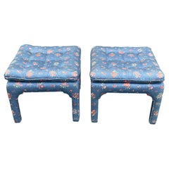 Pair of Square Pillow Top Tufted Billy Baldwin Parson Ottomans