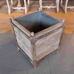 Pair of Square Planters in Wood and Iron with an Aged Finish