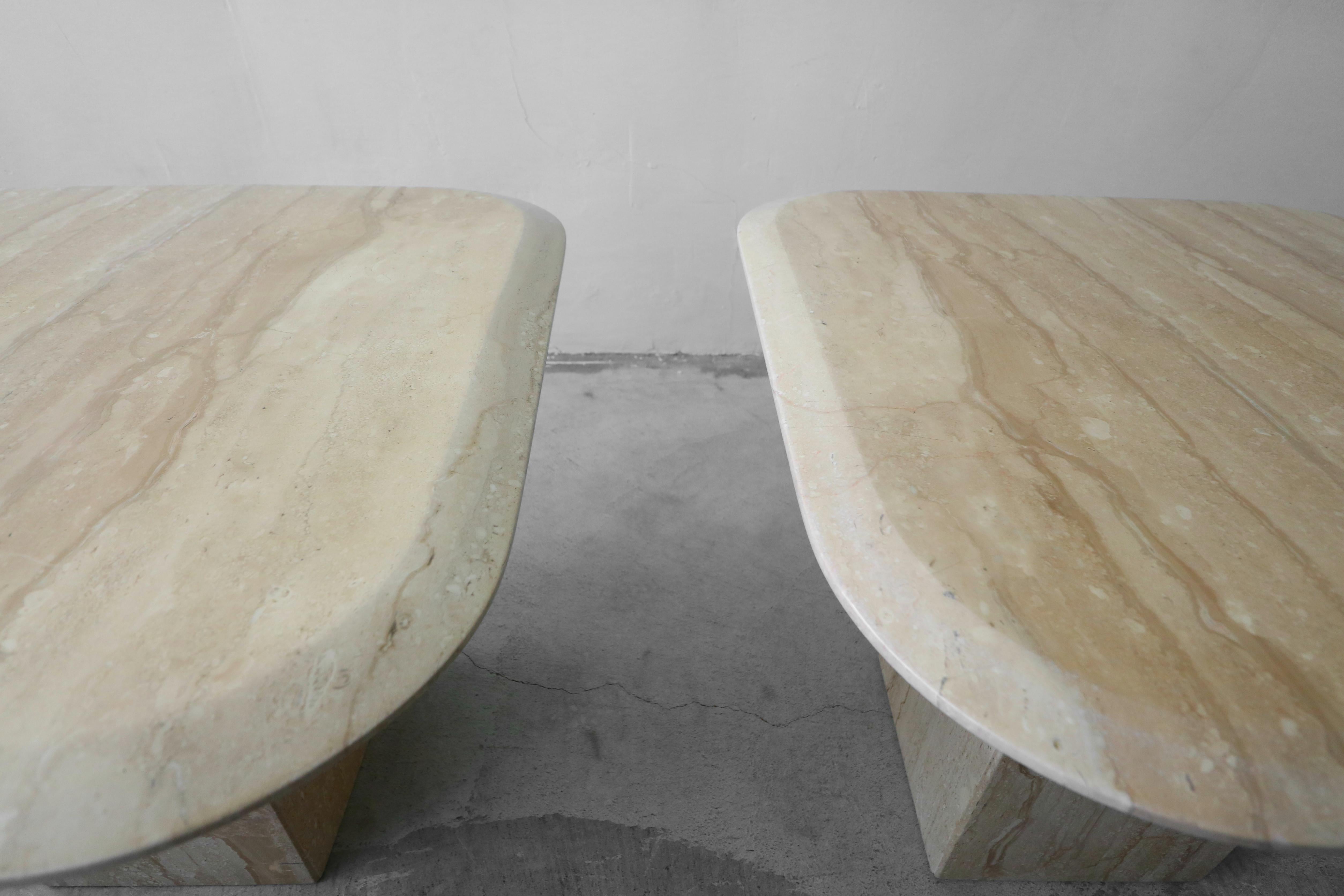 20th Century Pair of Square Polished Italian Travertine Side Tables