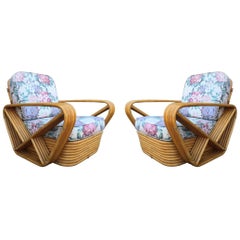 Pair of Square Pretzel Rattan Lounge Chairs Style of Paul Frankl
