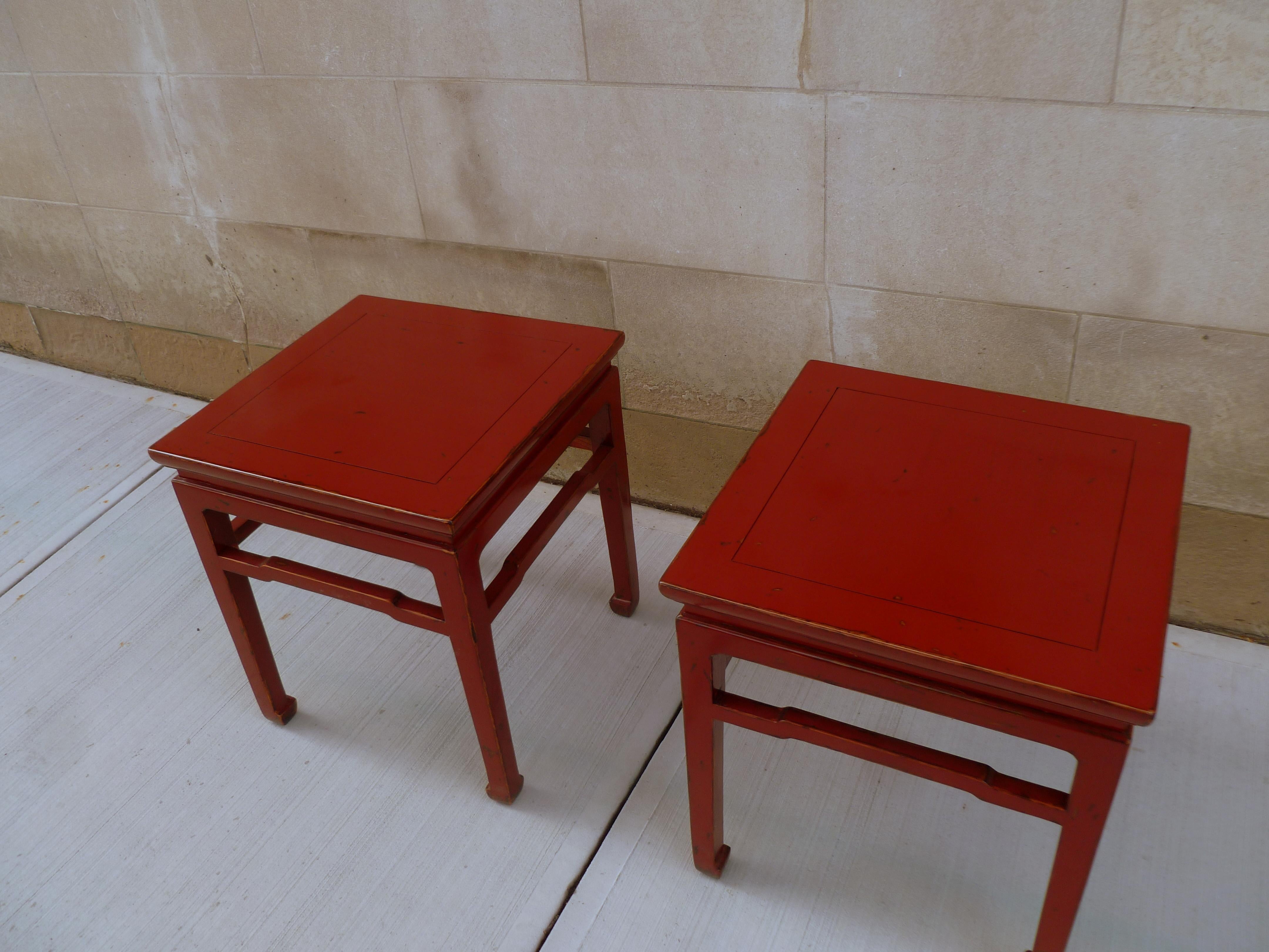 Pair of Square Red Lacquer End Tables at 1stDibs