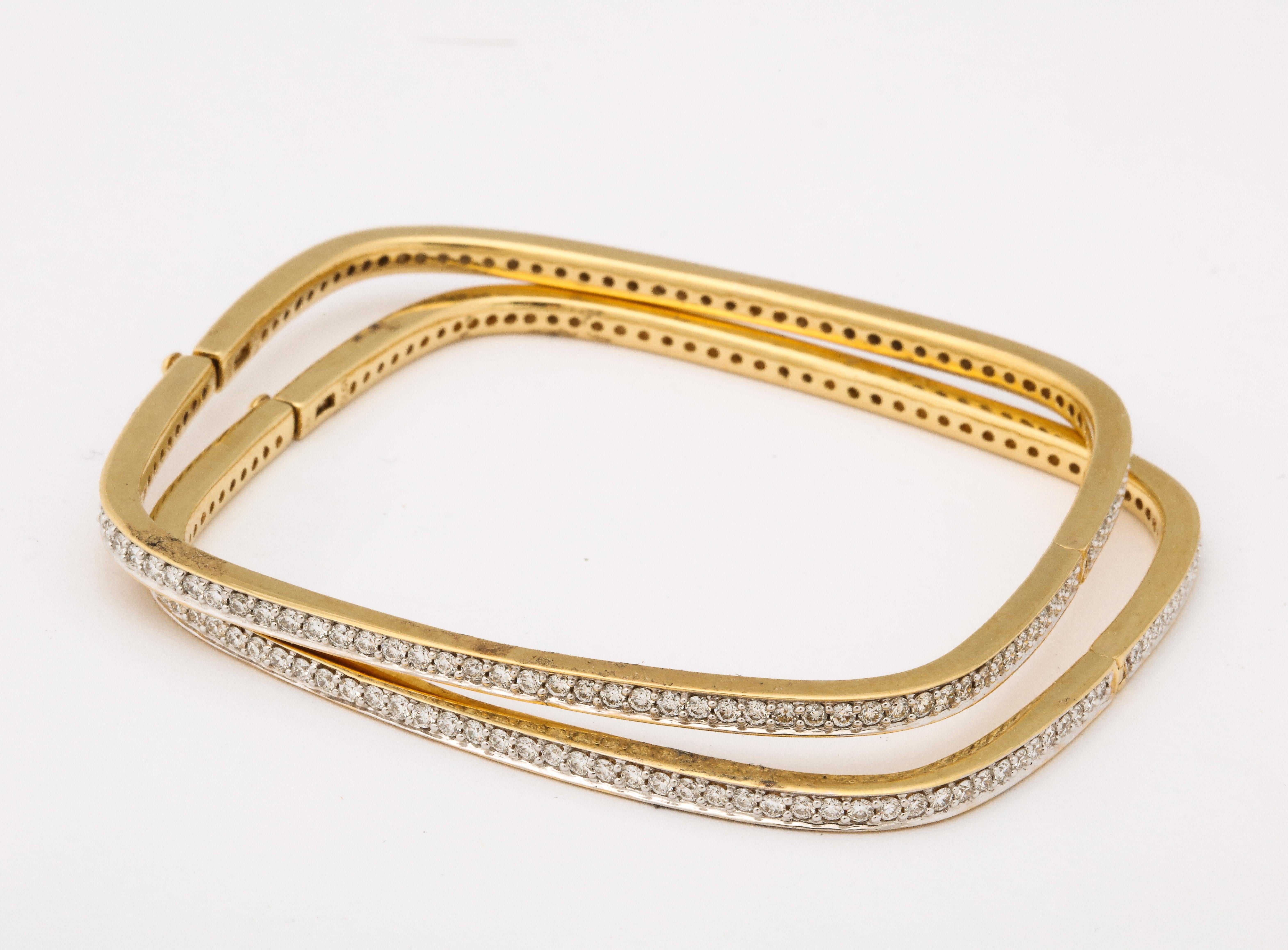 Pair of Square-Shape Diamond Bangle Bracelets 1