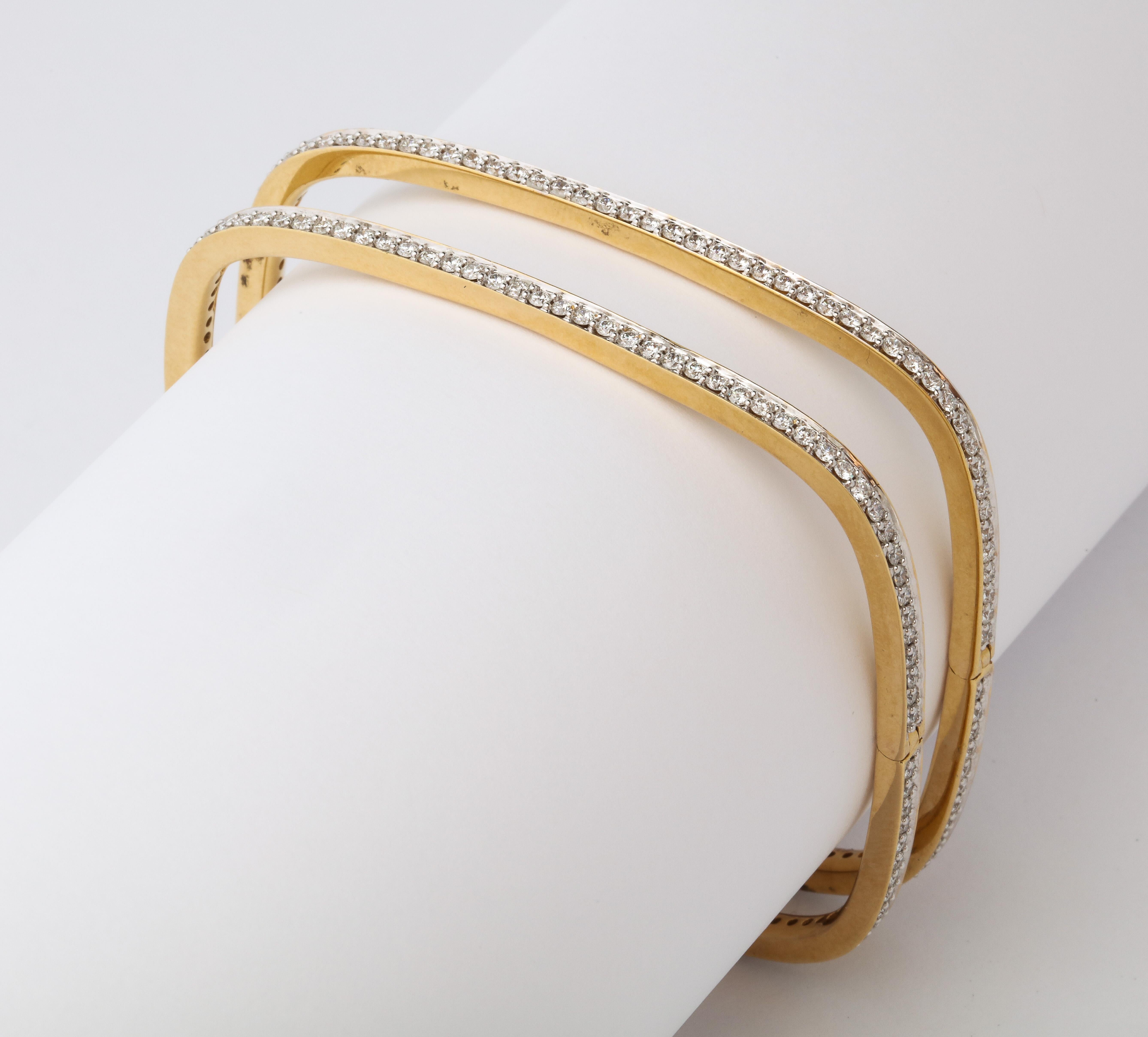 Pair of Square-Shape Diamond Bangle Bracelets 4