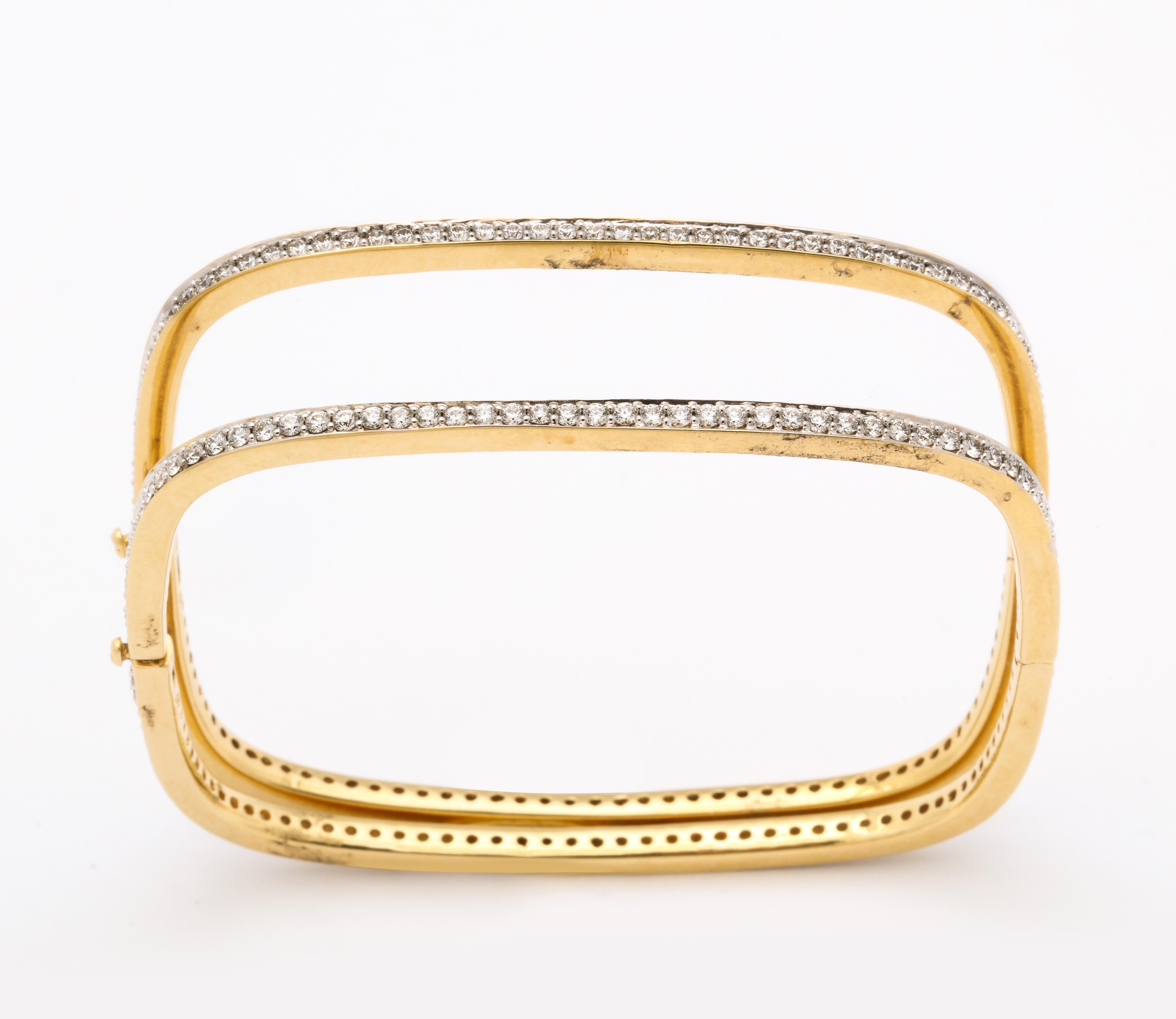 Modernist Pair of Square-Shape Diamond Bangle Bracelets