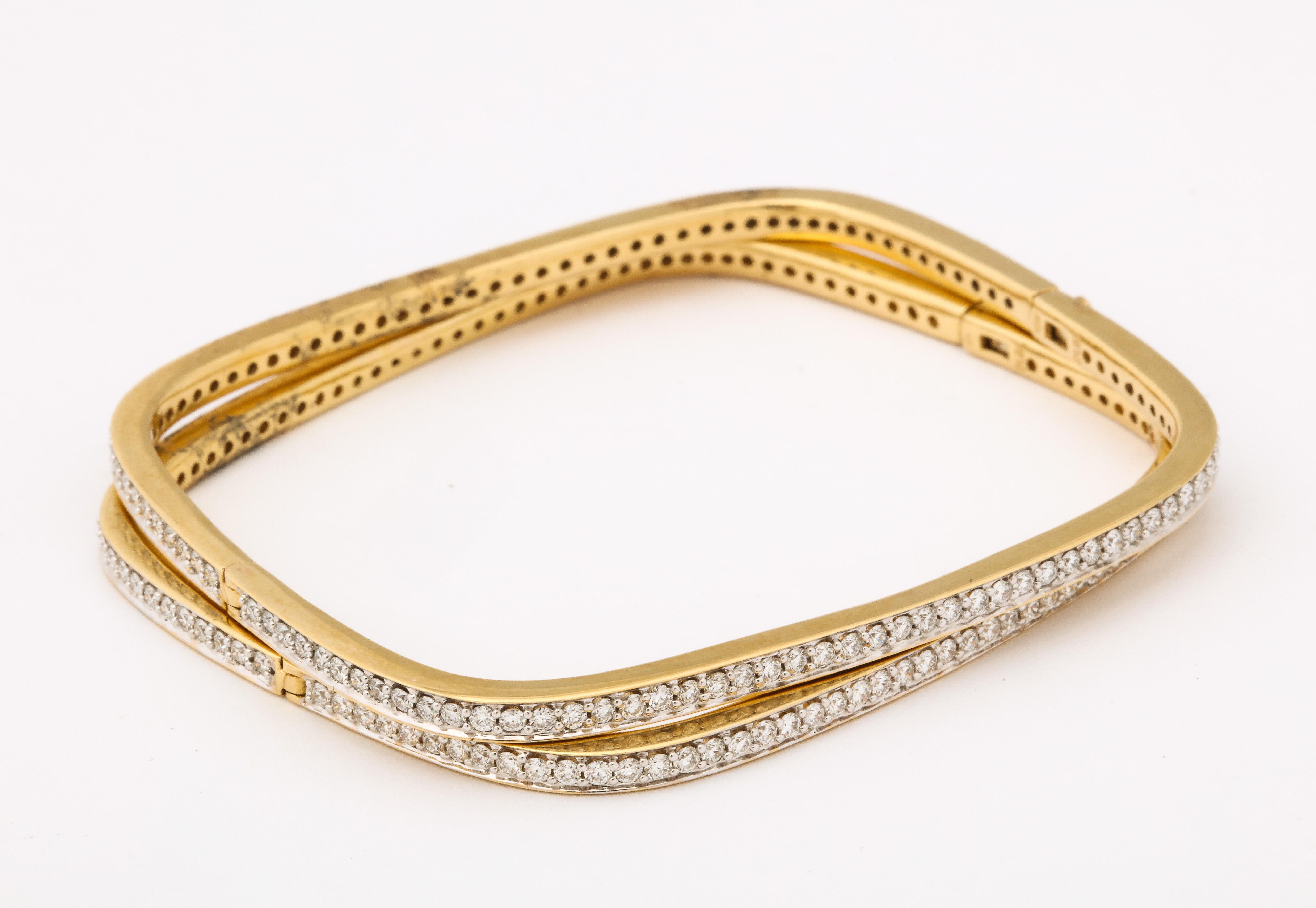 Women's Pair of Square-Shape Diamond Bangle Bracelets