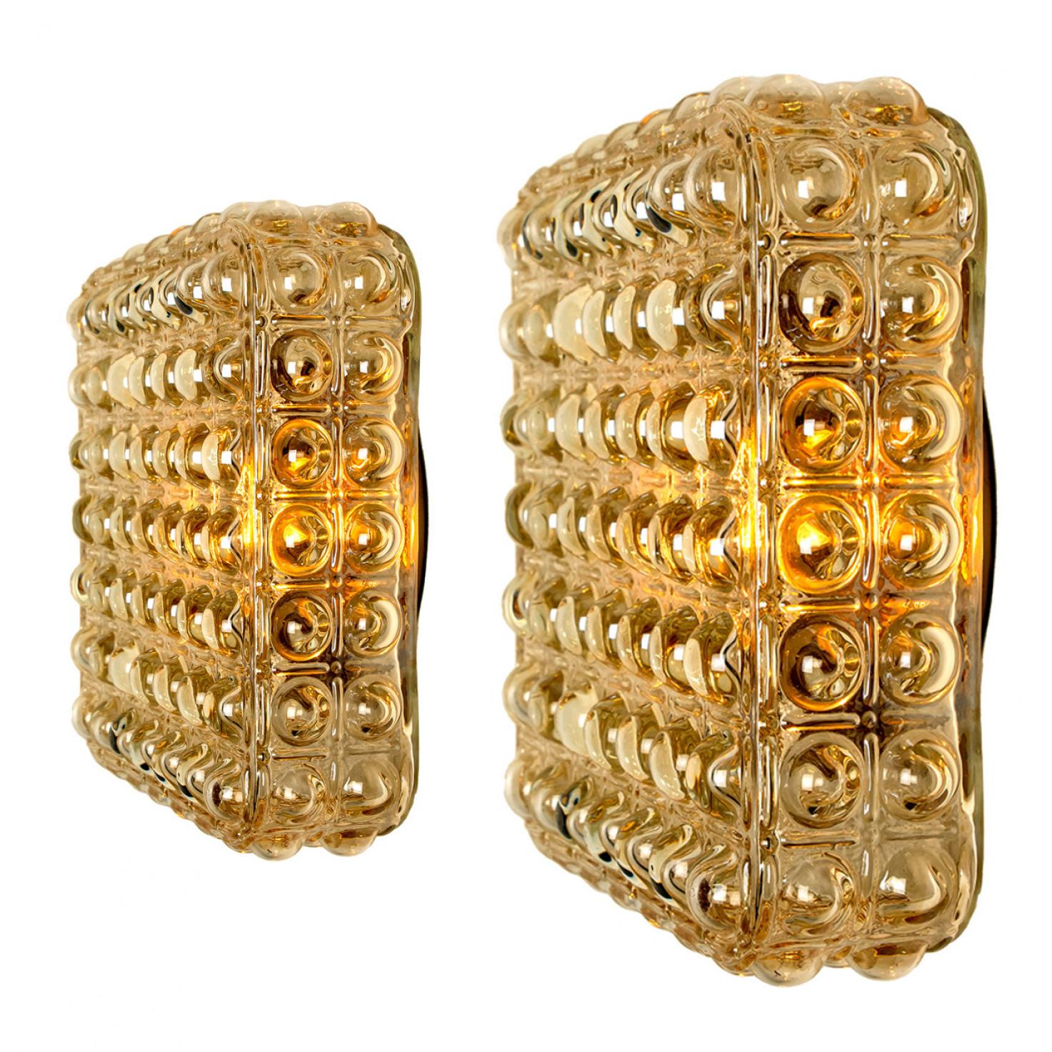 20th Century Pair of Square Shaped Bubble Glass Wall Lights Flush Mounts, Germany For Sale