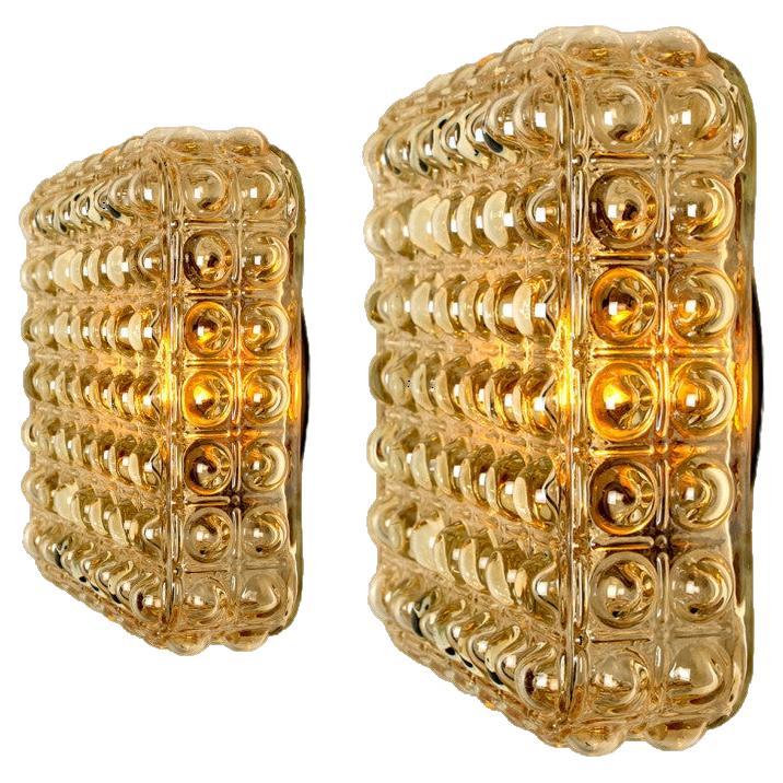 Pair of Square Shaped Bubble Glass Wall Lights Flush Mounts, Germany