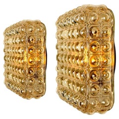 Pair of Square Shaped Bubble Glass Wall Lights Flush Mounts, Germany