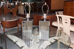 Pair of Square Sky Scraper Shape Mid-Century Modern Mirrored Table Lamps MINT!