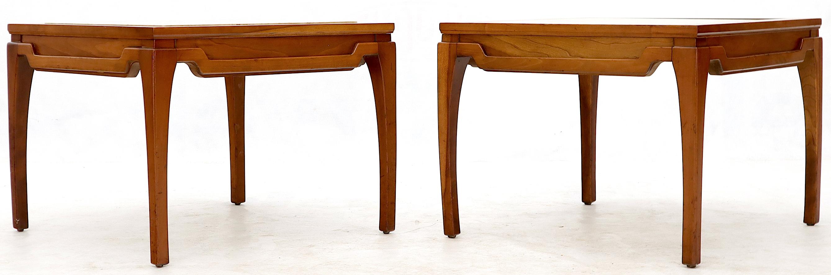 Mid-Century Modern Pair of Square Small End Tables Stands with Marble Tops For Sale