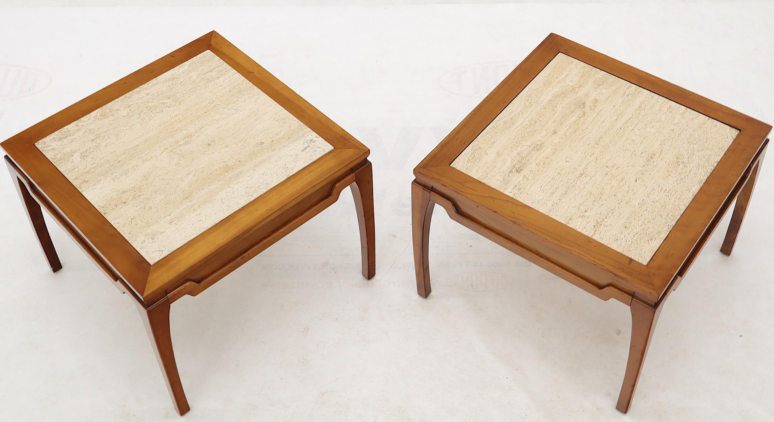 American Pair of Square Small End Tables Stands with Marble Tops For Sale