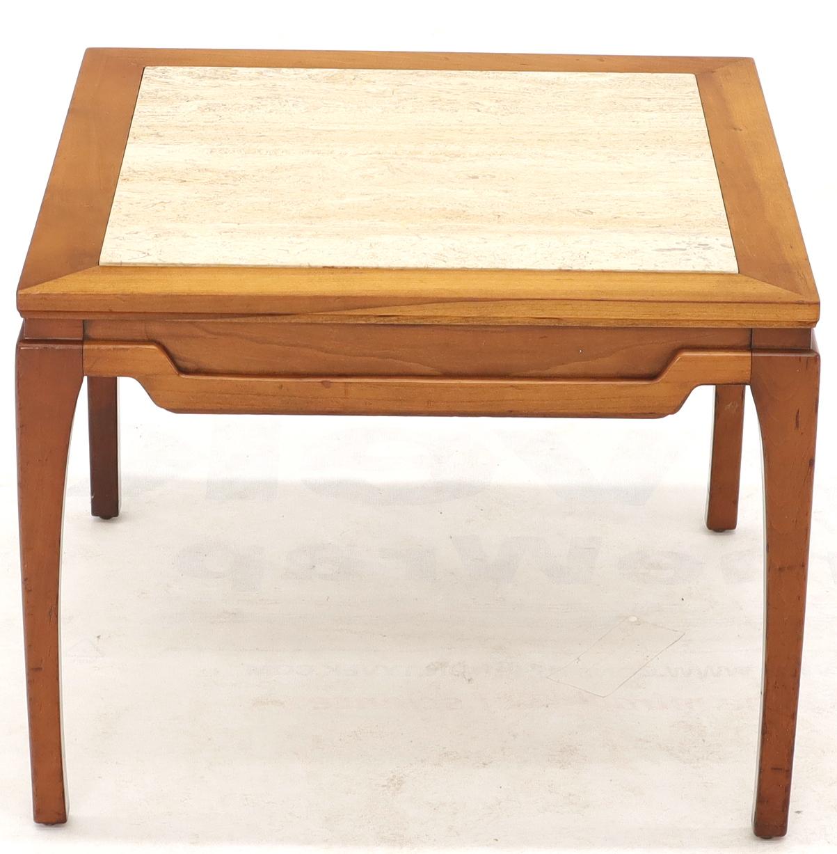 20th Century Pair of Square Small End Tables Stands with Marble Tops For Sale