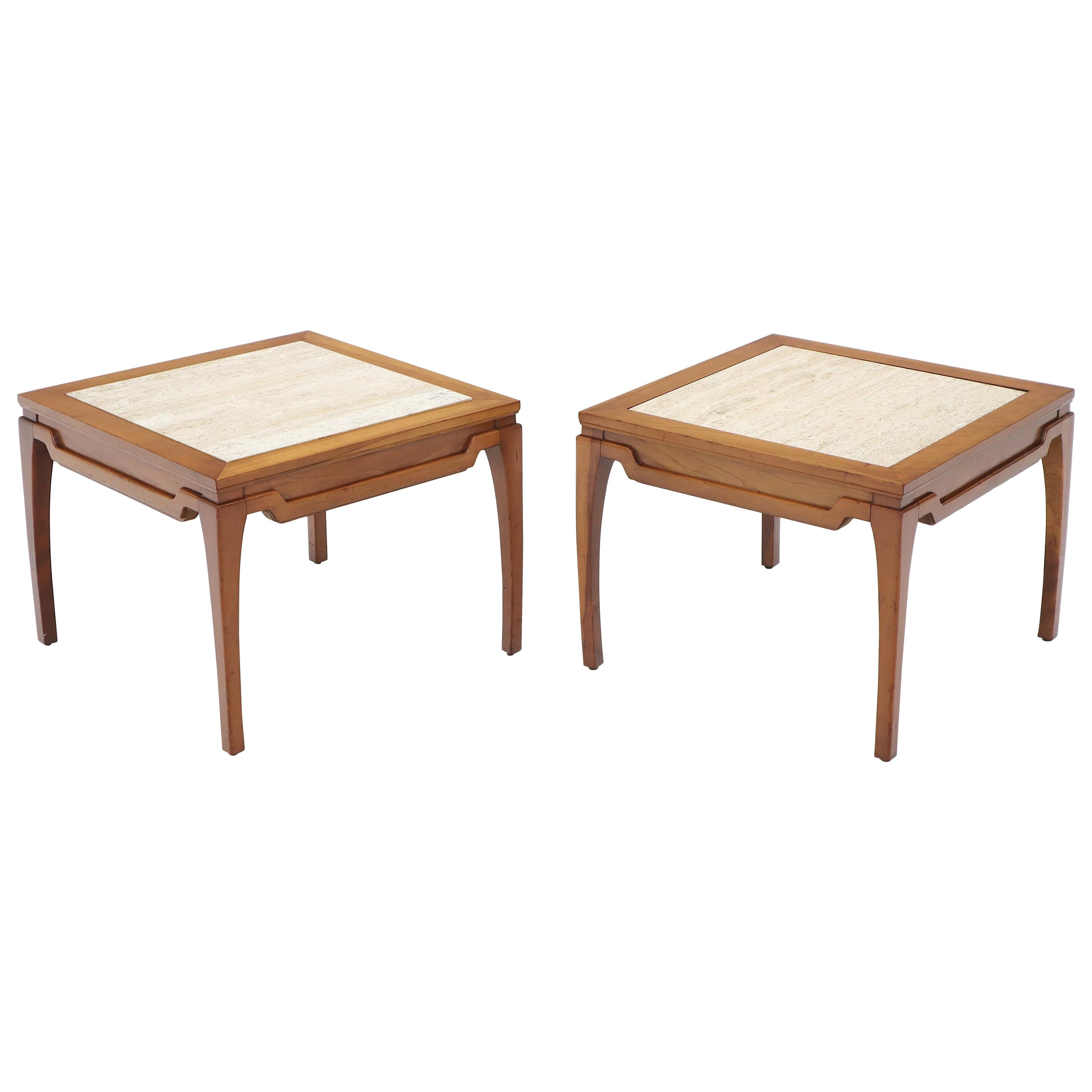 Pair of Square Small End Tables Stands with Marble Tops