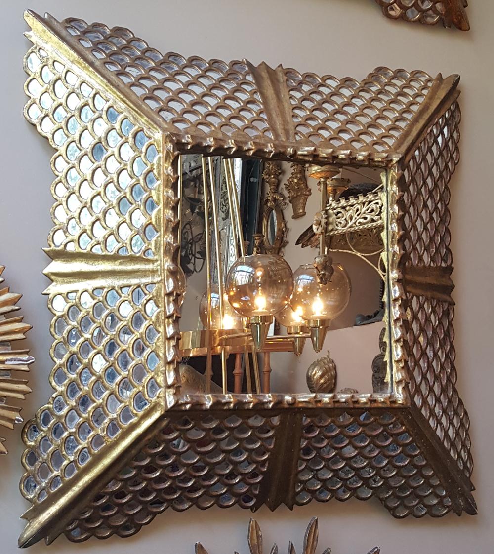 Pair of Square Spanish Colonial Mirrors, Sold Individually In Good Condition For Sale In New York, NY