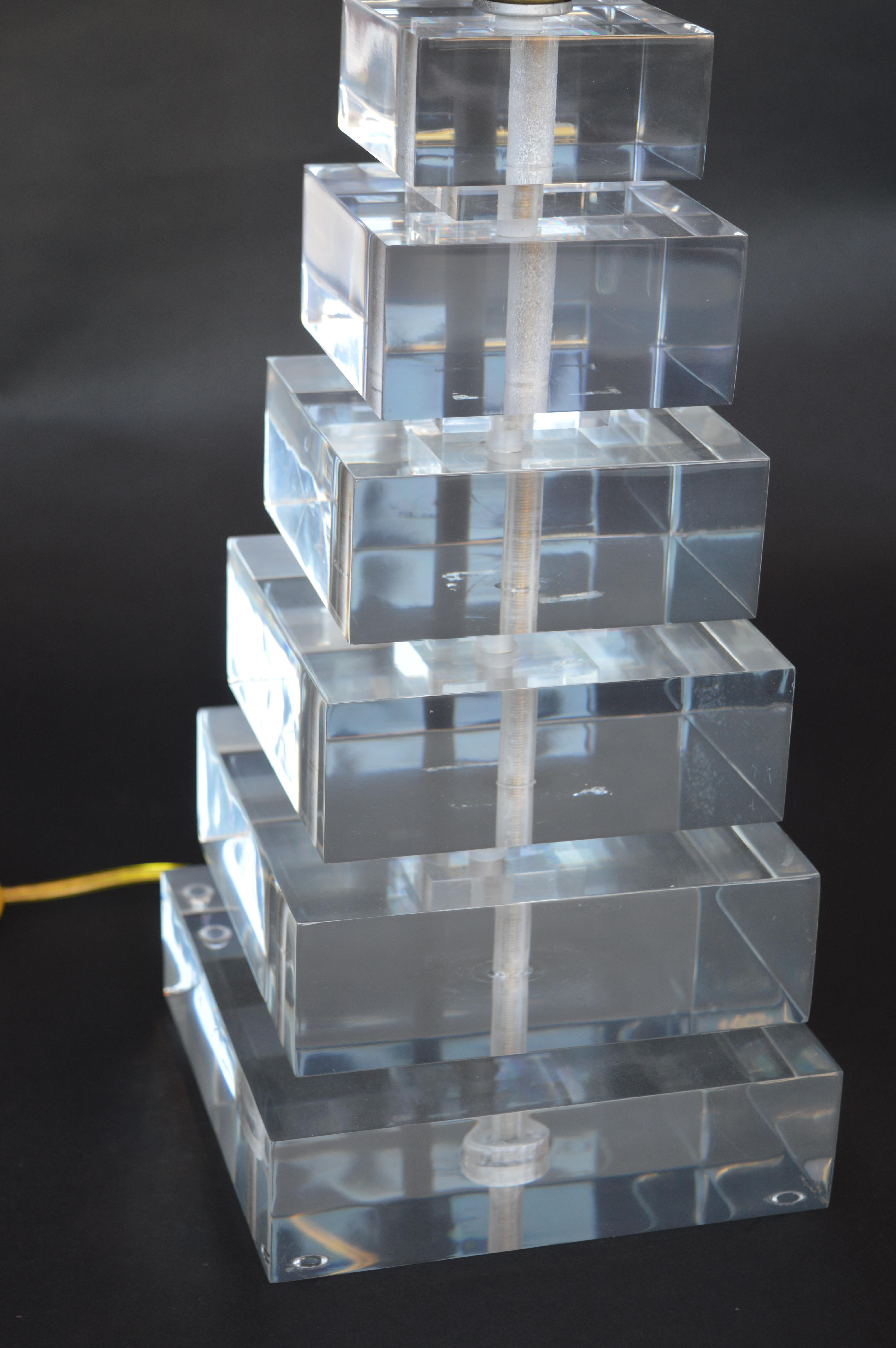20th Century Pair of Square Stacked Acrylic Lamps