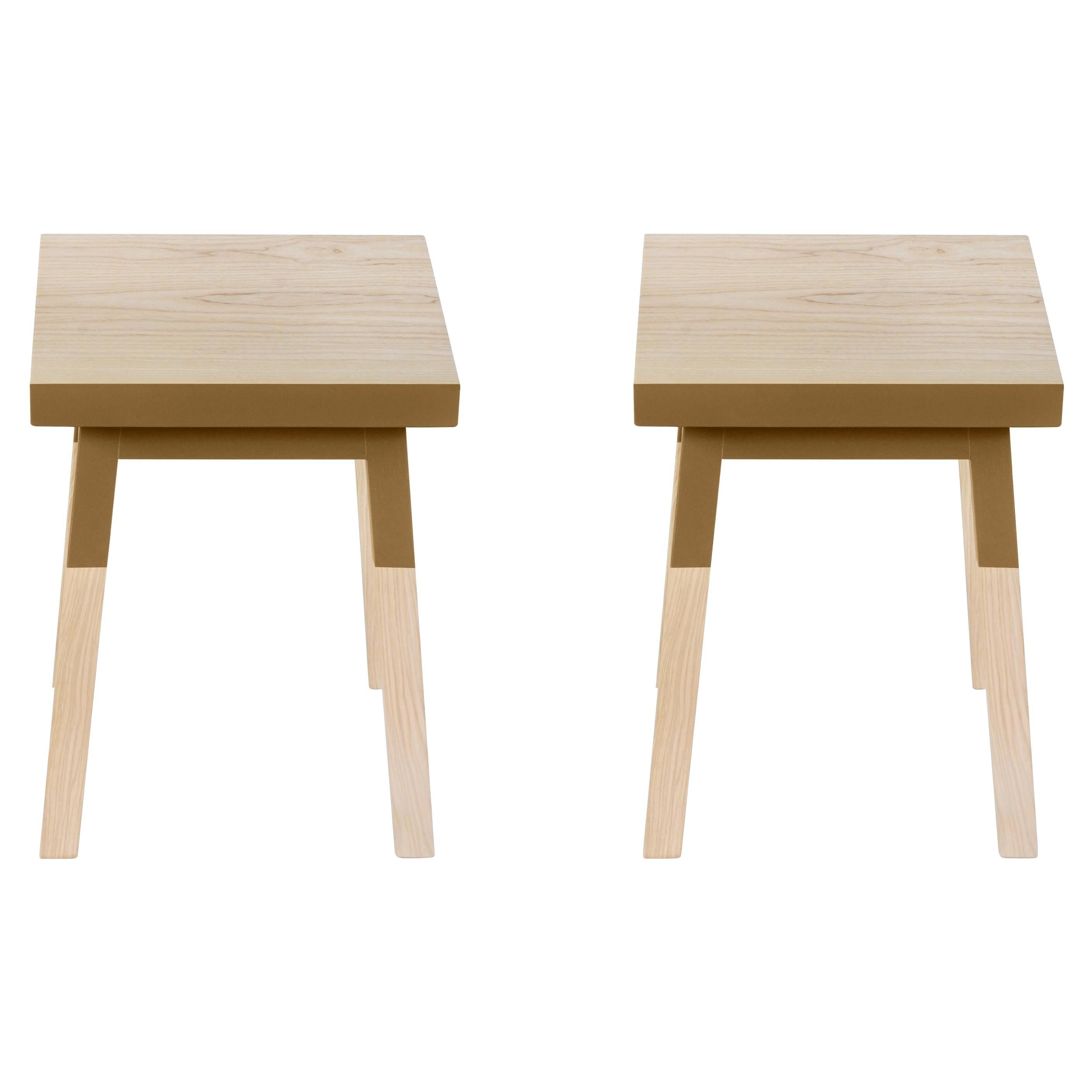 2 square stools 100% French ash wood, scandinavian design by Eric Gizard, Paris