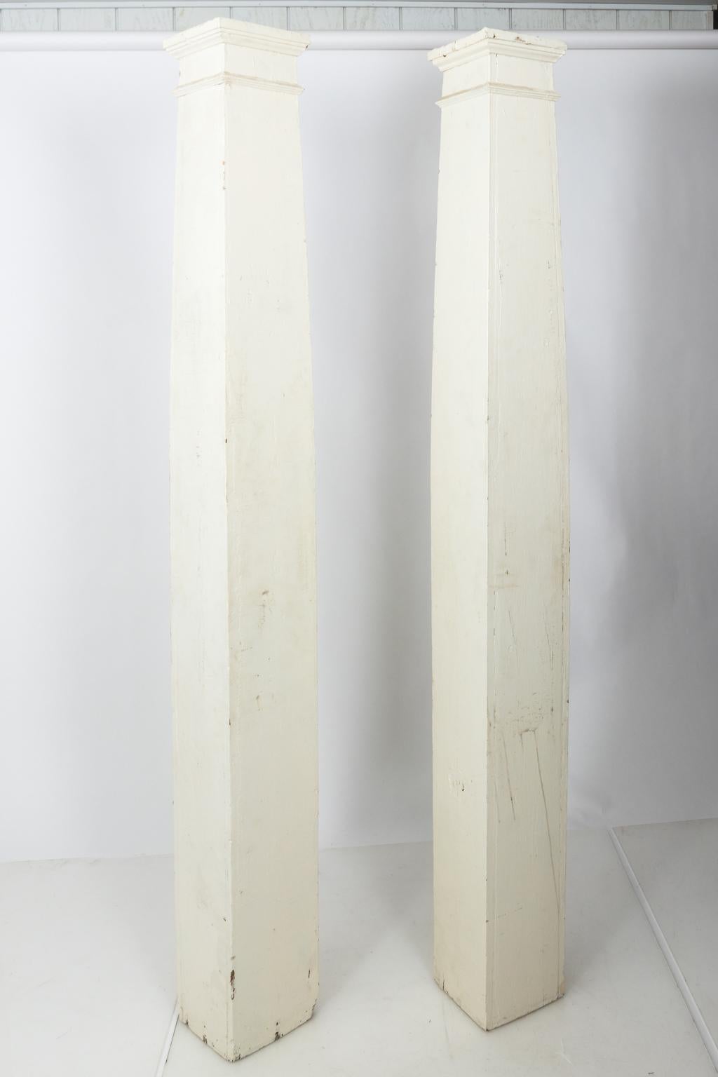Wood Pair of Square Tapered Columns For Sale
