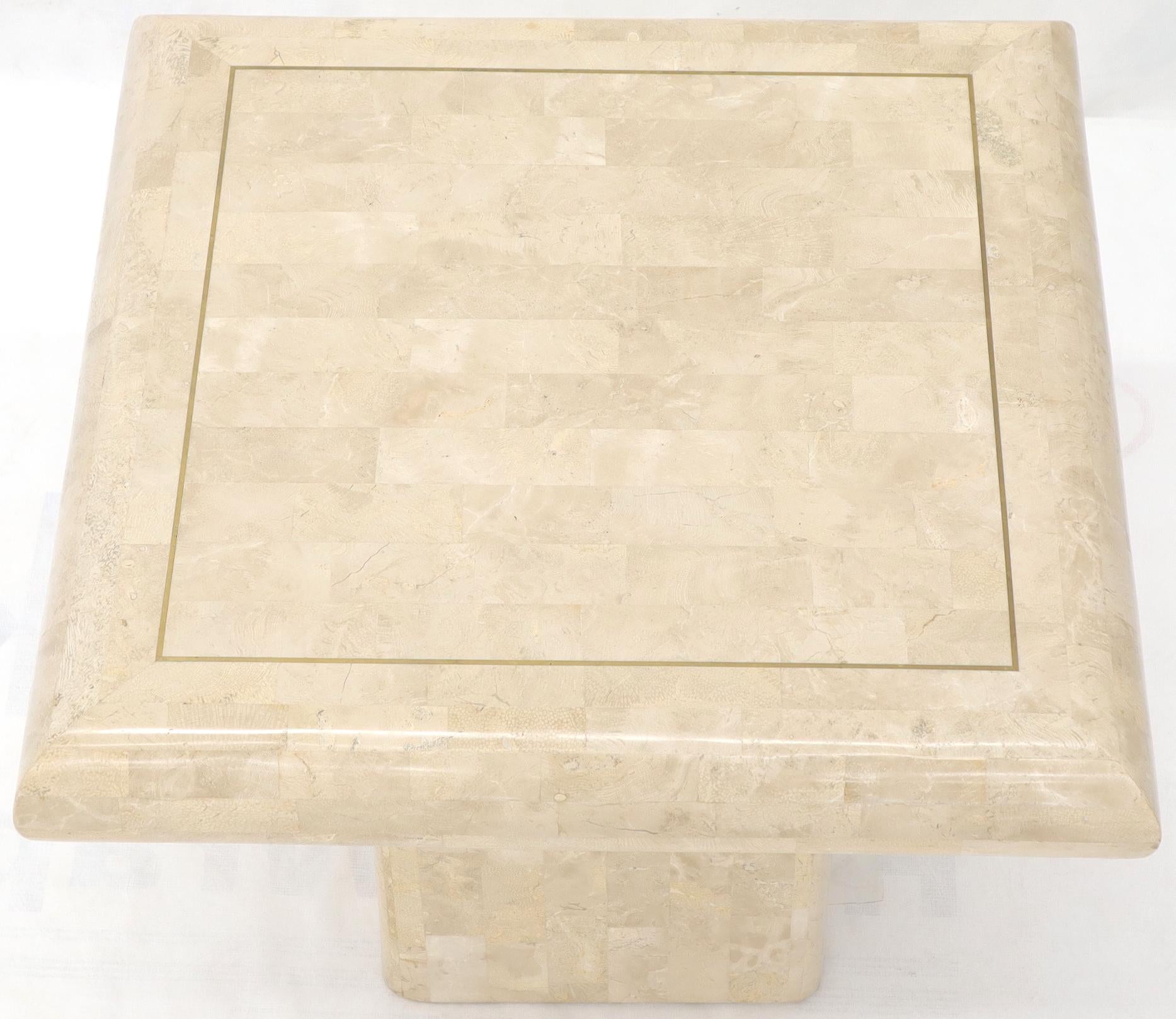 Pair of Square Tessellated Stone Veneer Brass Inlay End Tables Stands For Sale 5