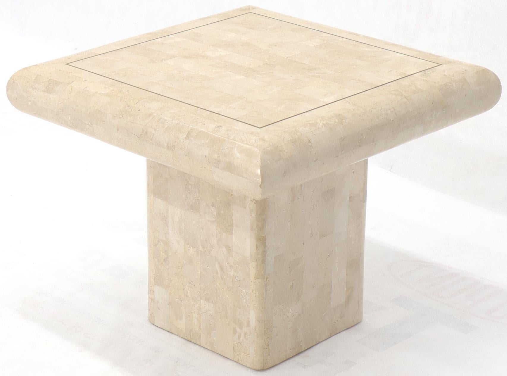 Pair of Square Tessellated Stone Veneer Brass Inlay End Tables Stands For Sale 2