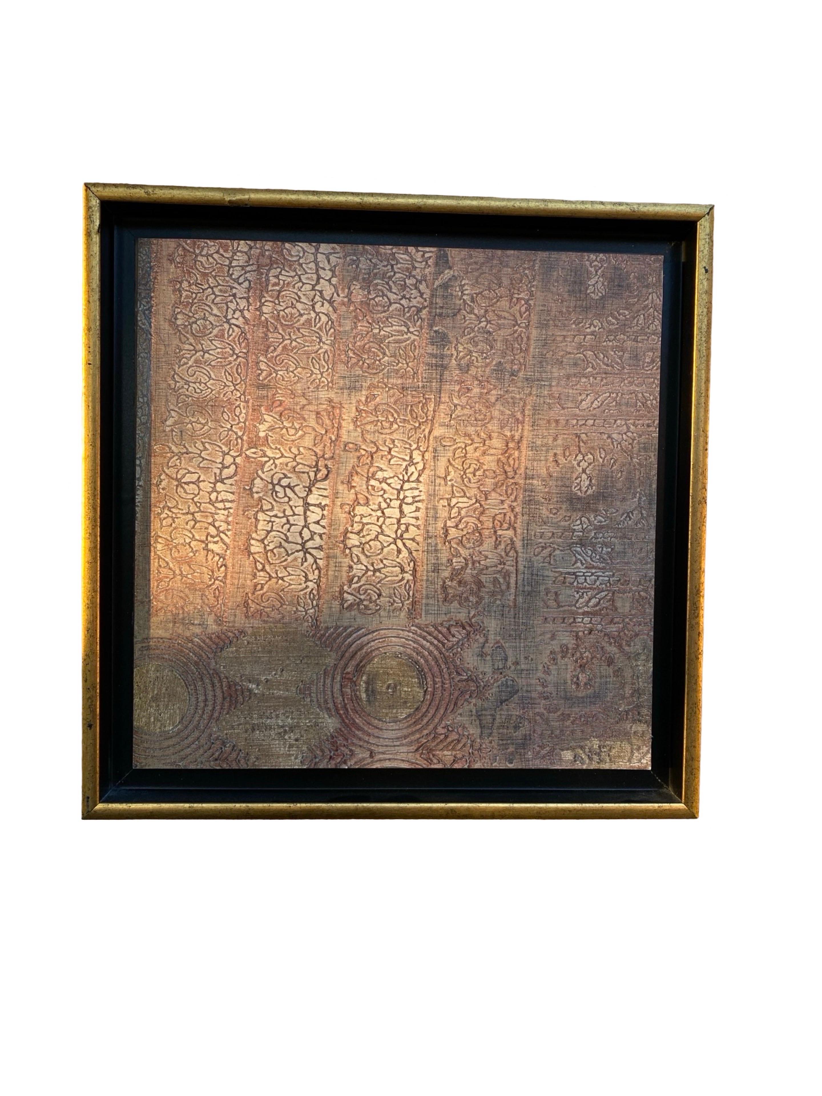 Ein Paar quadratische Gemälde aus strukturiertem Gold von Rebecca Koury für Neiman Marcus im Zustand „Gut“ im Angebot in Palm Springs, CA