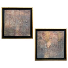 Pair of Square Textured Gold Paintings by Rebecca Koury for Neiman Marcus