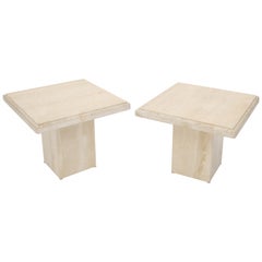 Pair of Square Travertine End Side Occasional Tables Stands