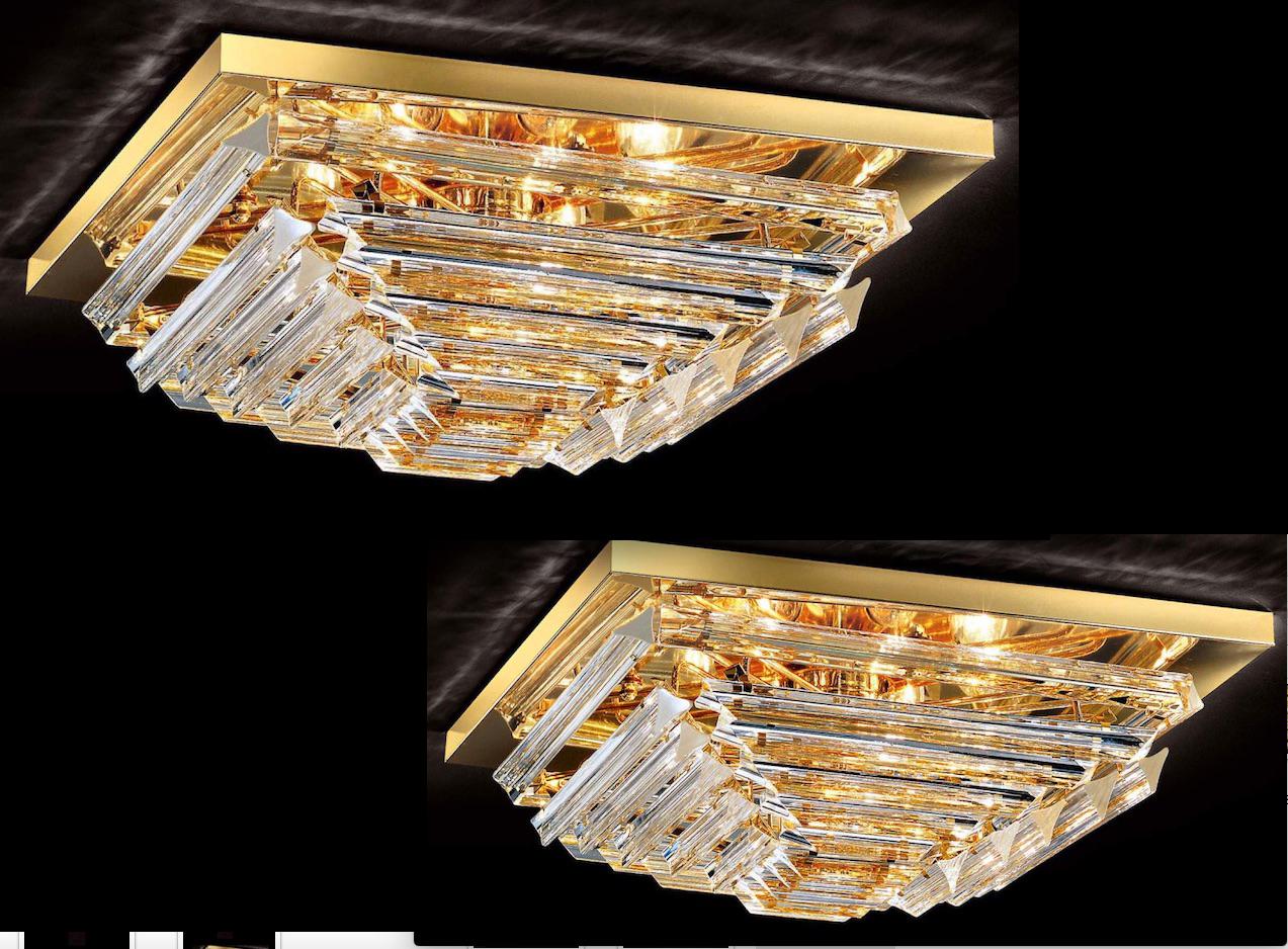 Pair of Square Triedi Murano Glass Contemporary Flush Mount or Ceiling Light For Sale 2
