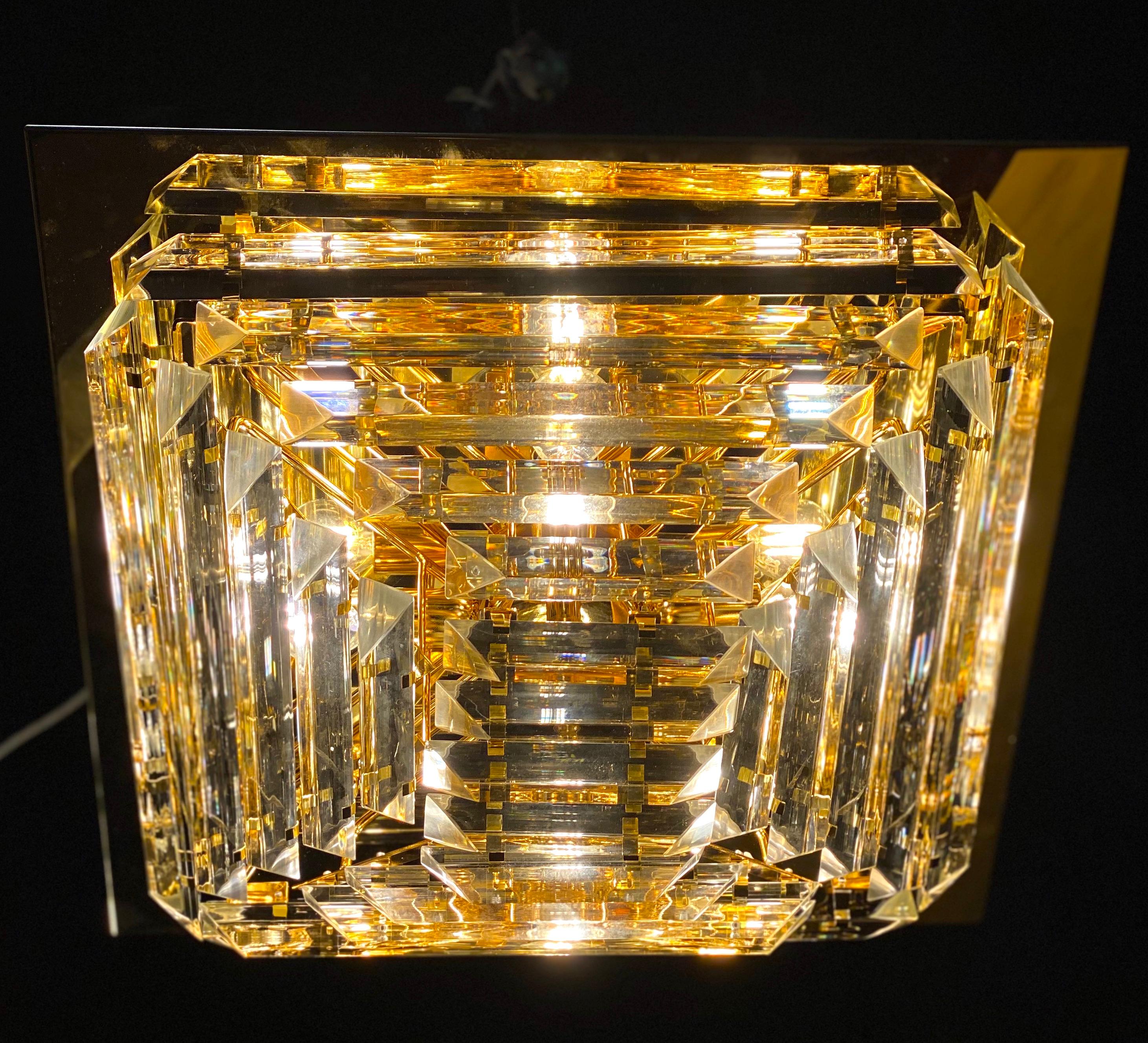 Paire de lampadaires ou de plafonniers contemporains en verre de Murano Triedi de forme carrée en vente 11