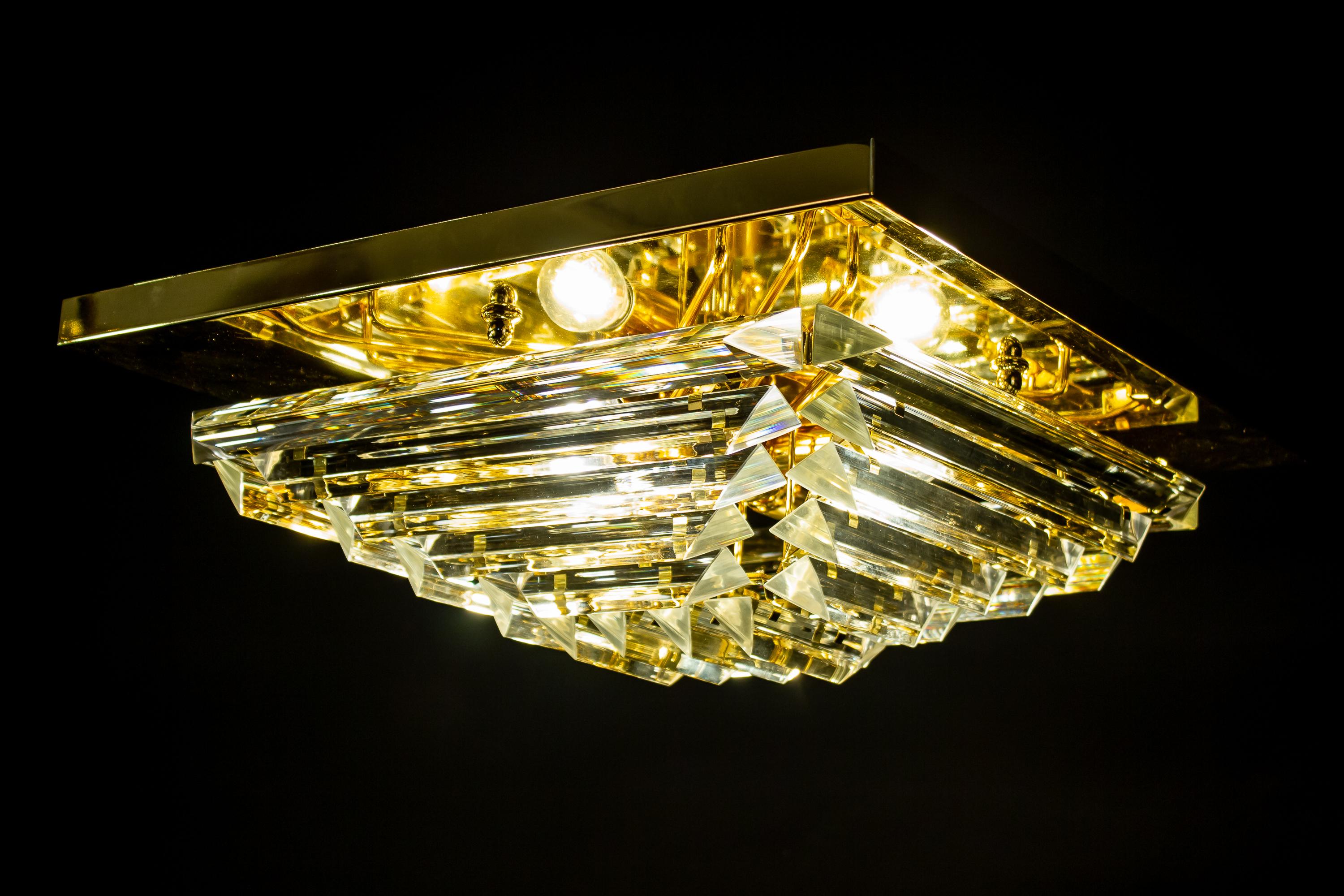 Modern Pair of Square Triedi Murano Glass Contemporary Flushmount or Ceiling Light For Sale