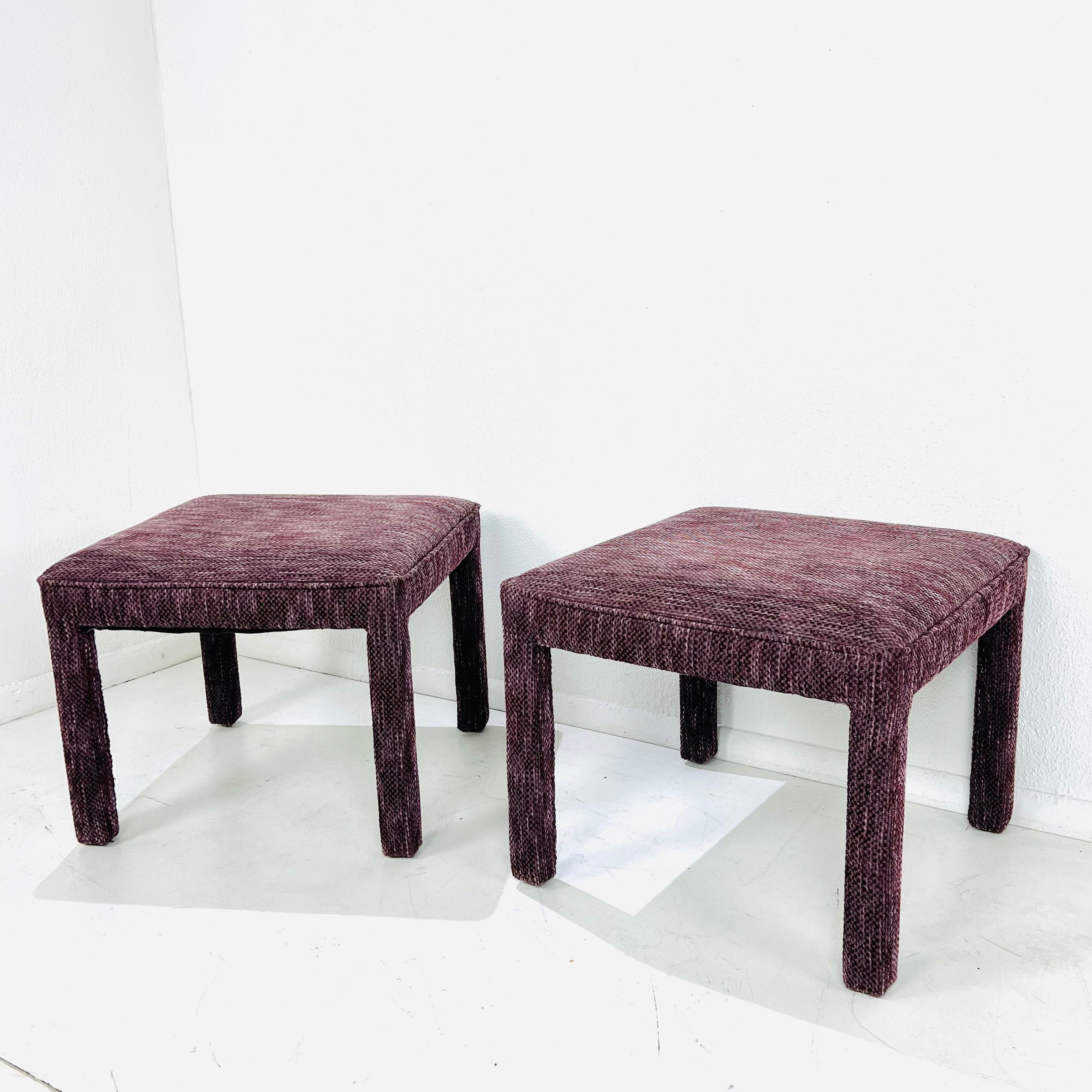 Pair of Square Upholstered Parsons Style Ottomans For Sale 4