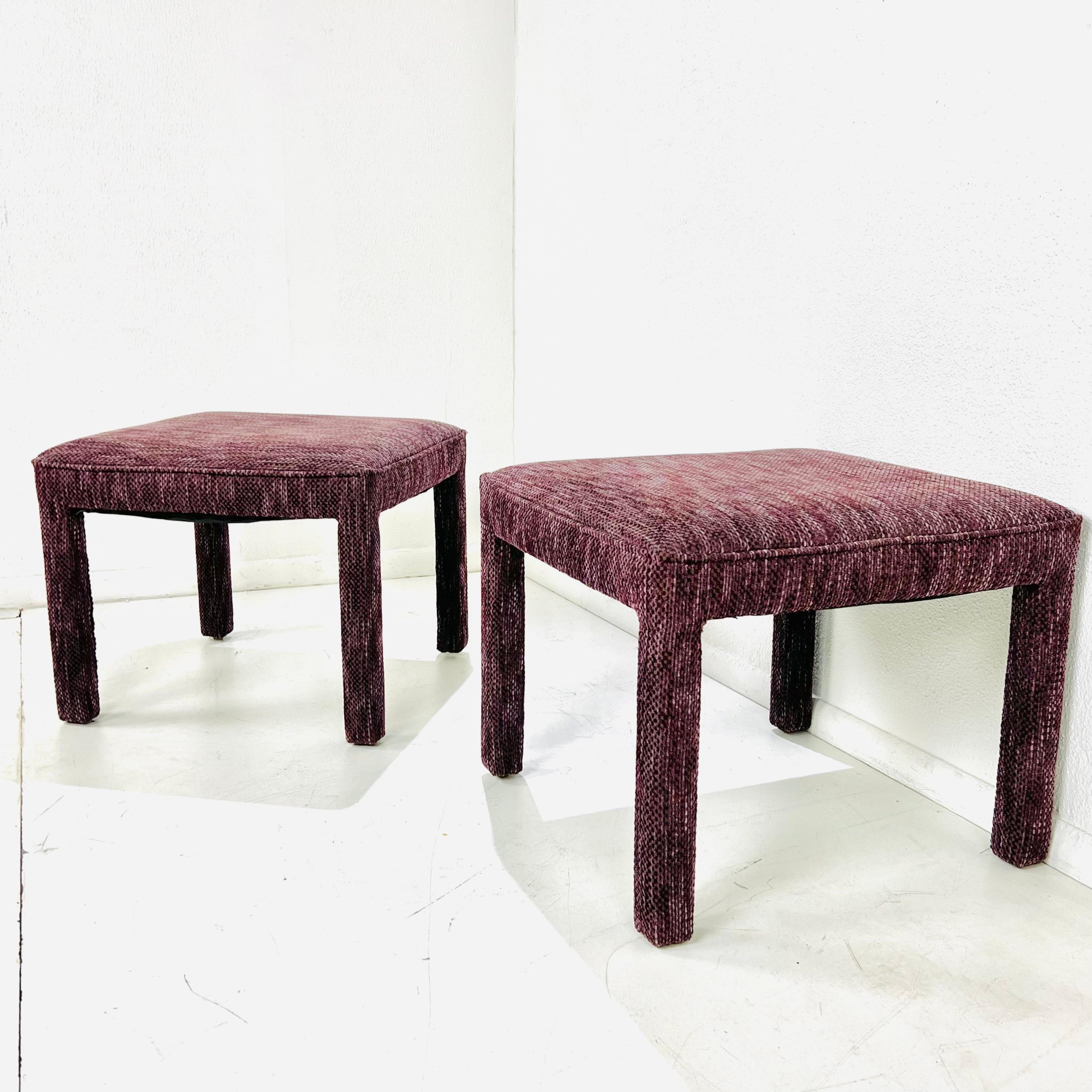 Pair of Square Upholstered Parsons Style Ottomans For Sale 5