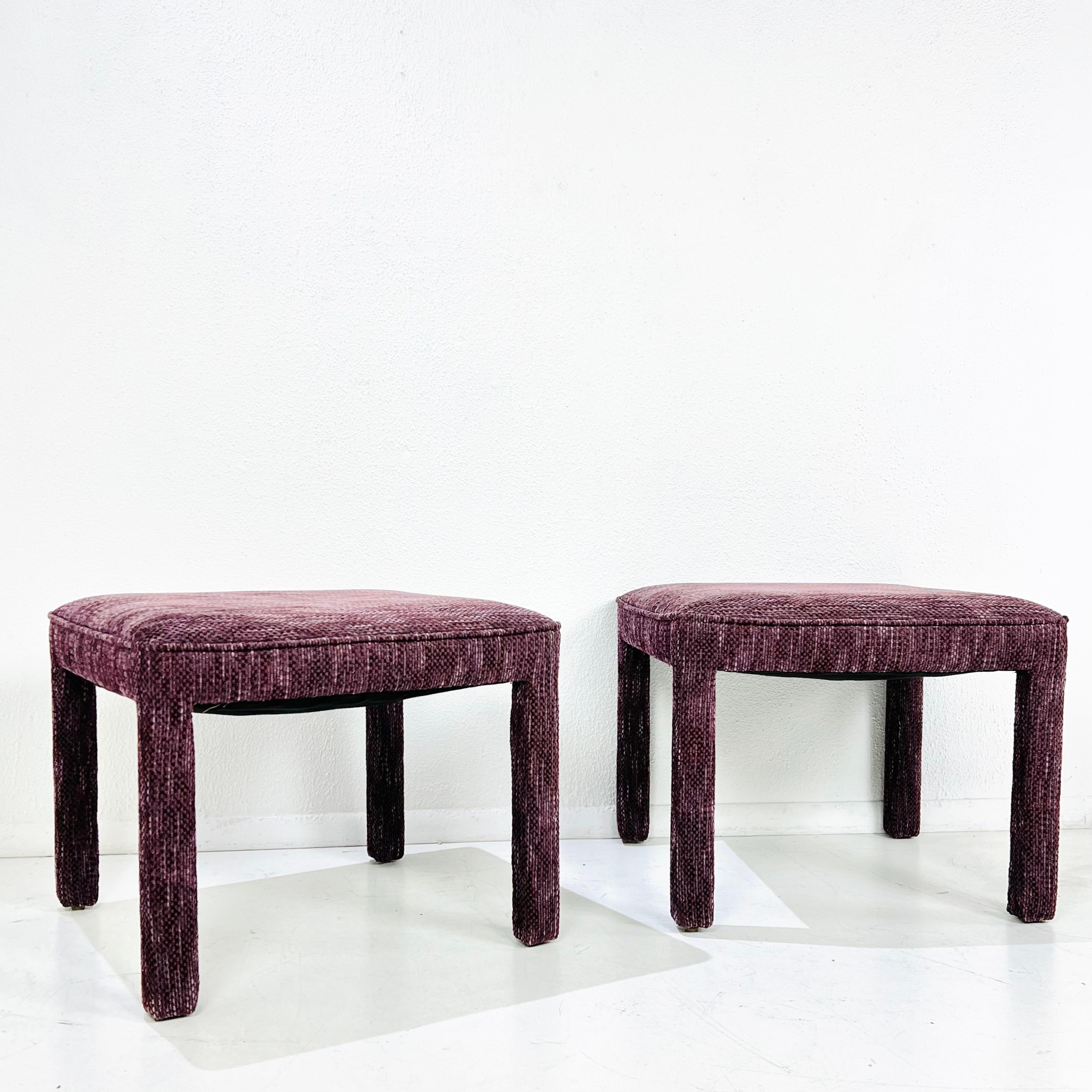 Pair of Square Upholstered Parsons Style Ottomans For Sale 7