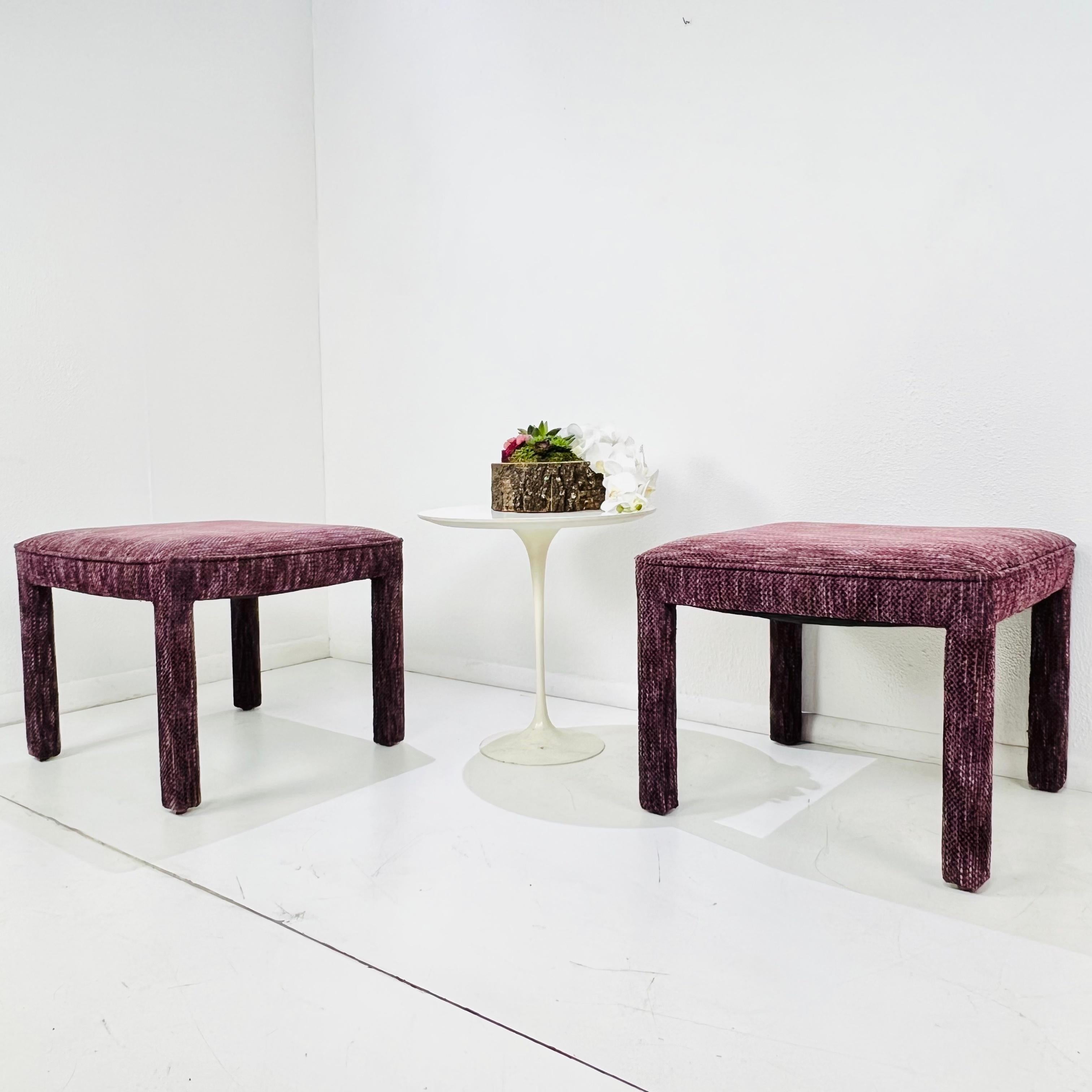 Pair of Square Upholstered Parsons Style Ottomans For Sale 8