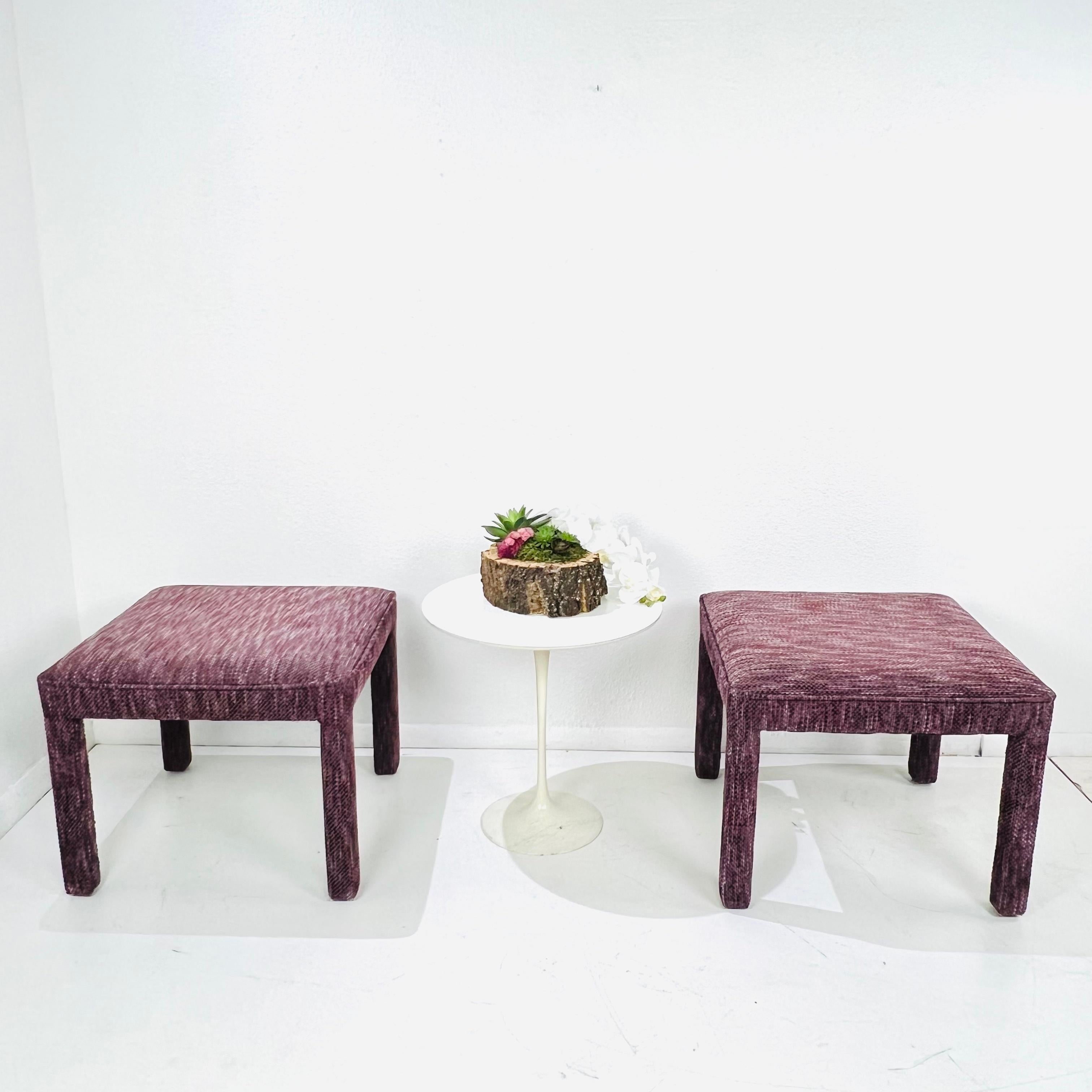 Pair of Square Upholstered Parsons Style Ottomans For Sale 9