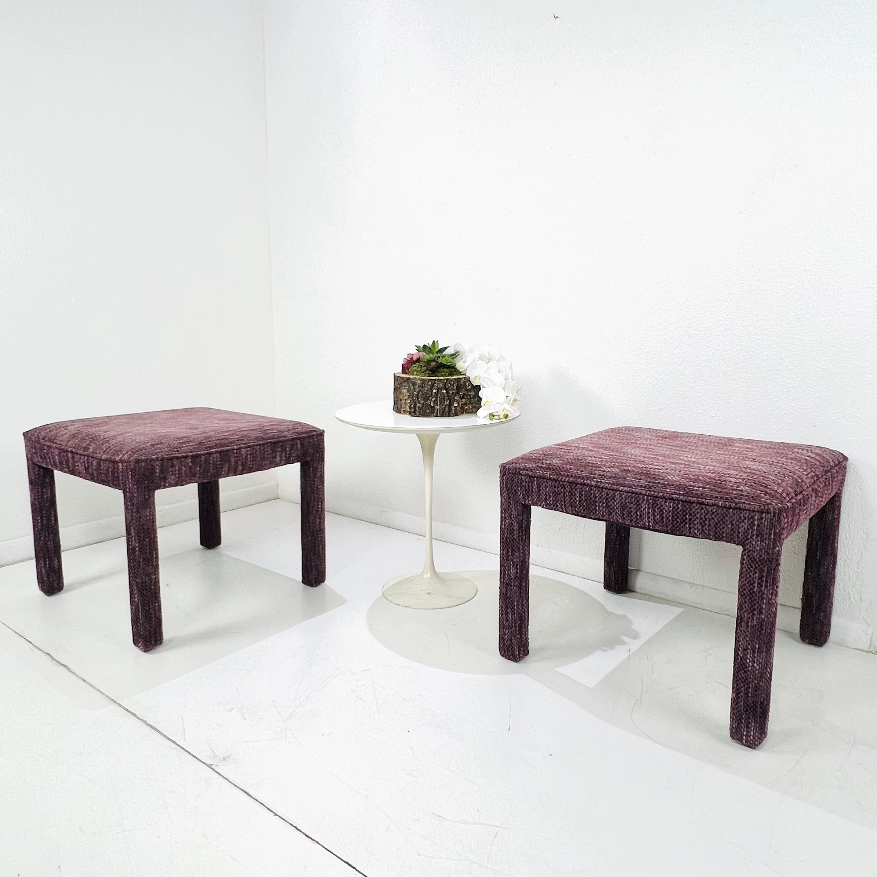 Late 20th Century Pair of Square Upholstered Parsons Style Ottomans For Sale
