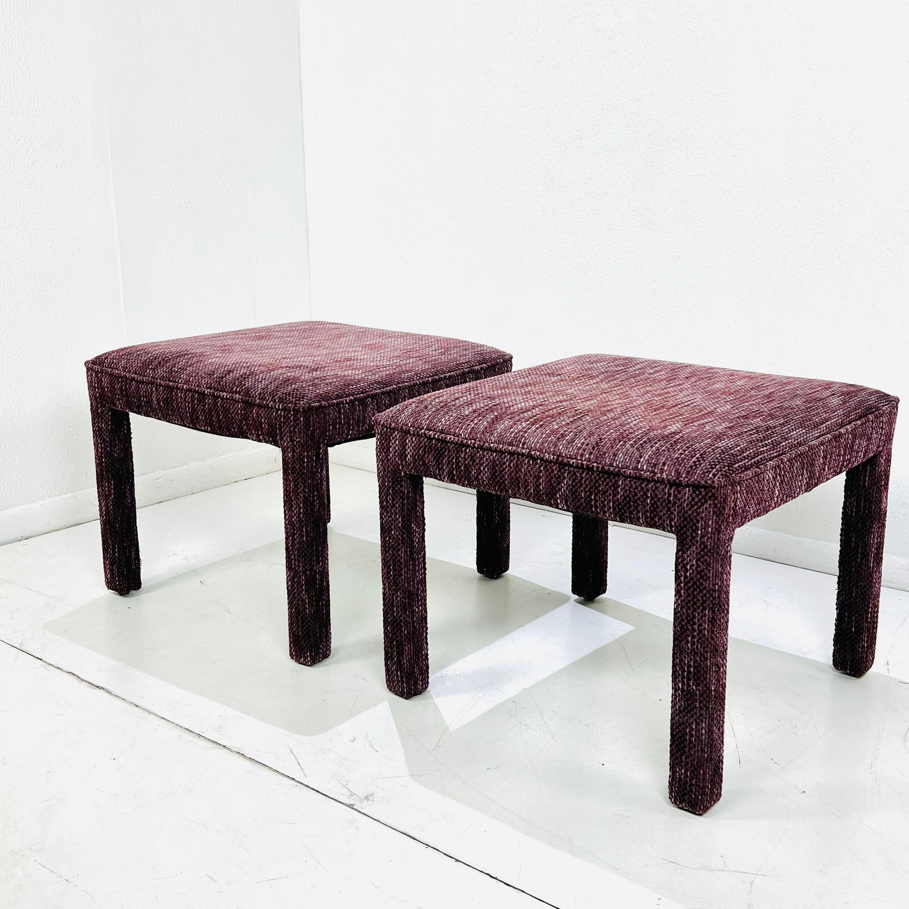 Pair of Square Upholstered Parsons Style Ottomans For Sale 1